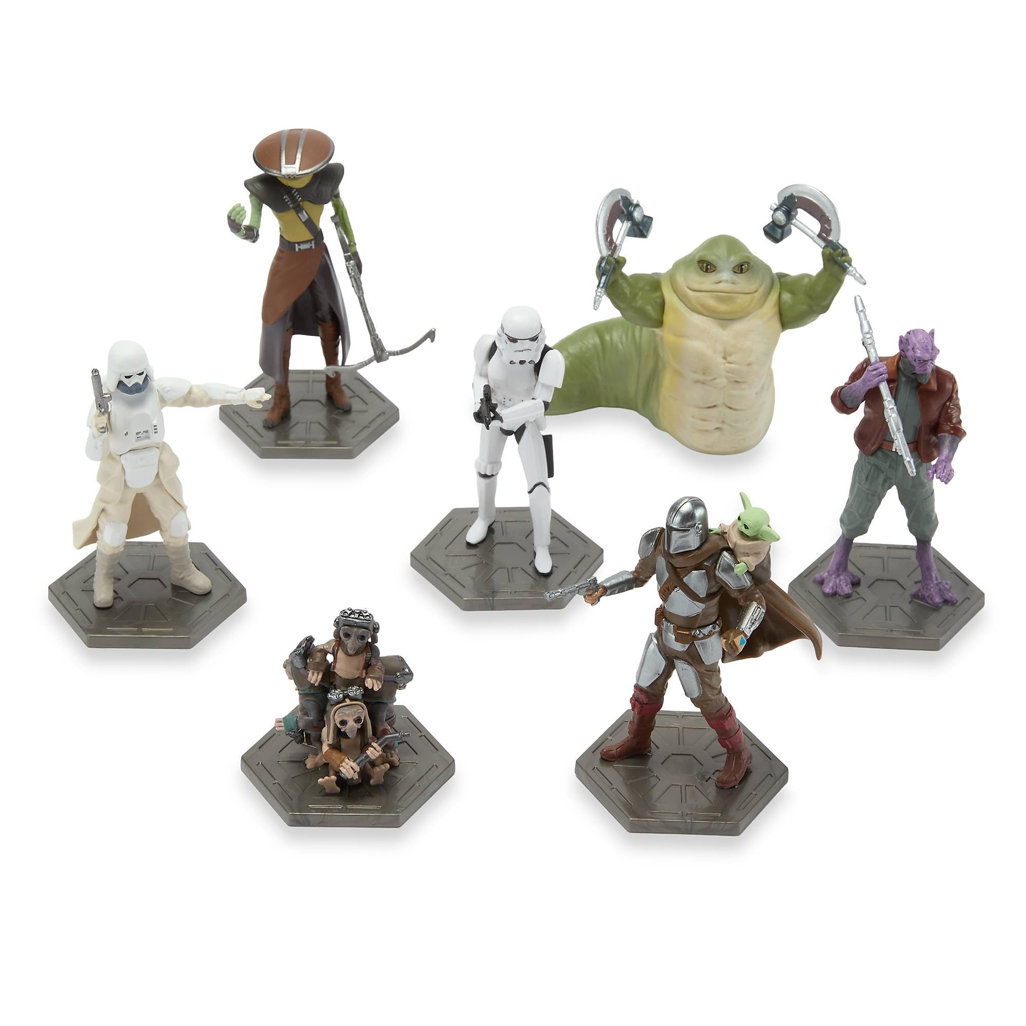 Disney Store Official Star Wars The Mandalorian Figurine Playset – Mando with Grogu, Stormtrooper, Zeb, Rotta the Hutt, Embo Collectible Figures 16 x 12 x 9 cm
