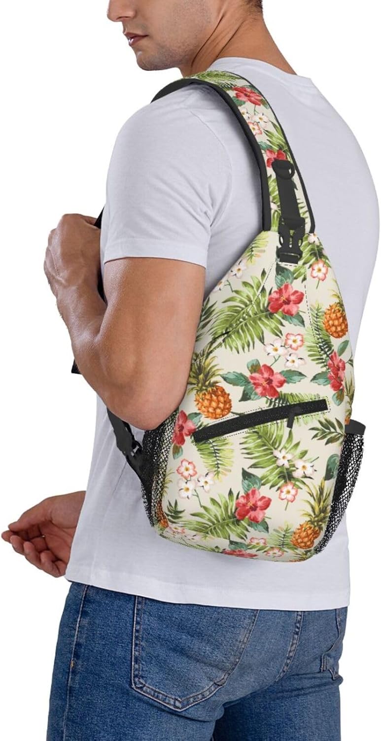 Pineapple Crossbody Sling Bag for Women Men Tropical Fruits Hibiscus Flowers Leaves and Pineapple Travel Sling Backpack Casual Shoulder Bag Summer Hawaiian Style Gym Sports Hiking Daypack - Image 7