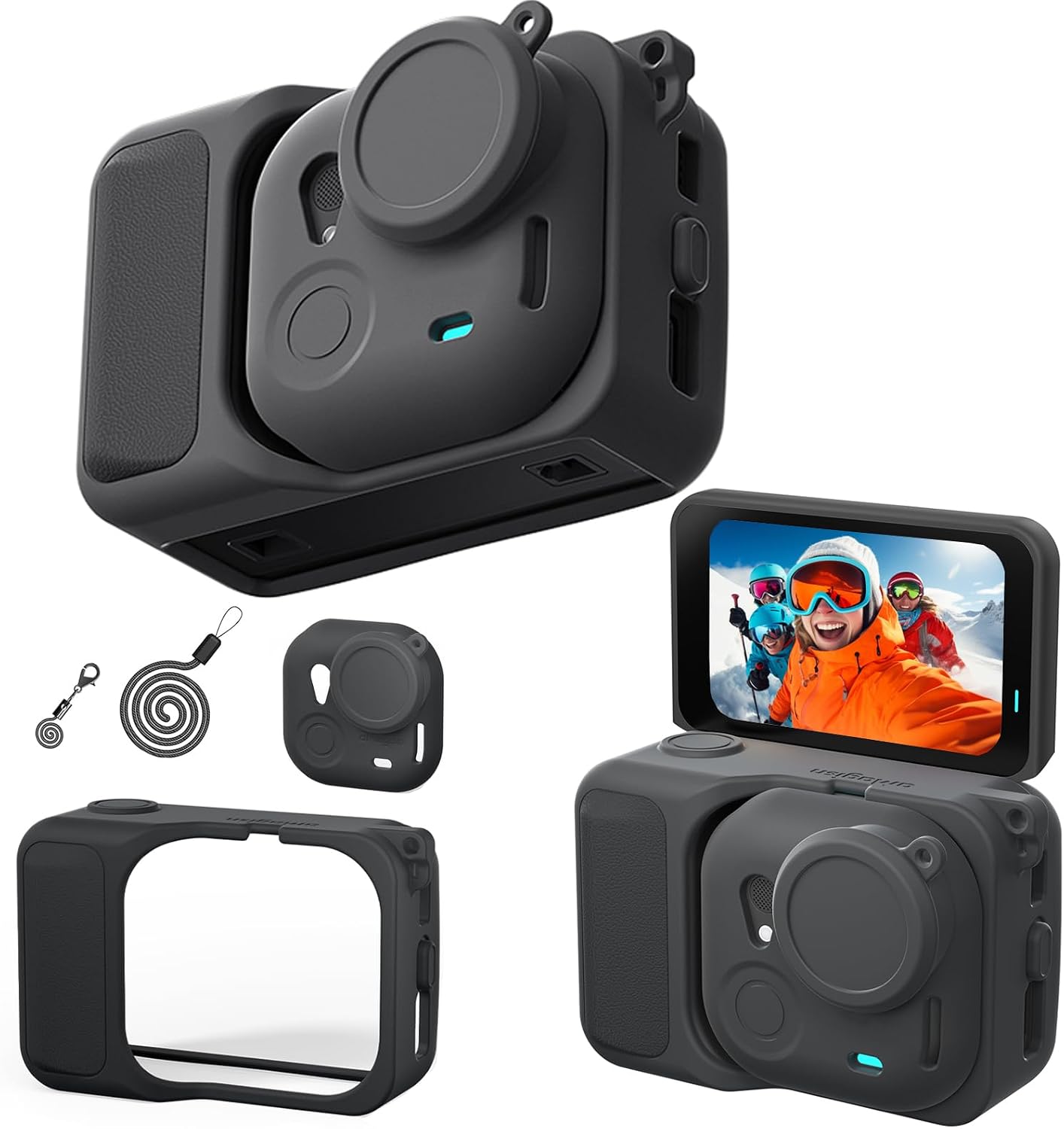 Advanced Shock-Absorbing Silicone Case for Insta360 Go Ultra Full Body Sleeve Protective Cover Compatible with Insta360 Go Ultra Camera Accessories with Enhanced Grip, Lanyard (Black)