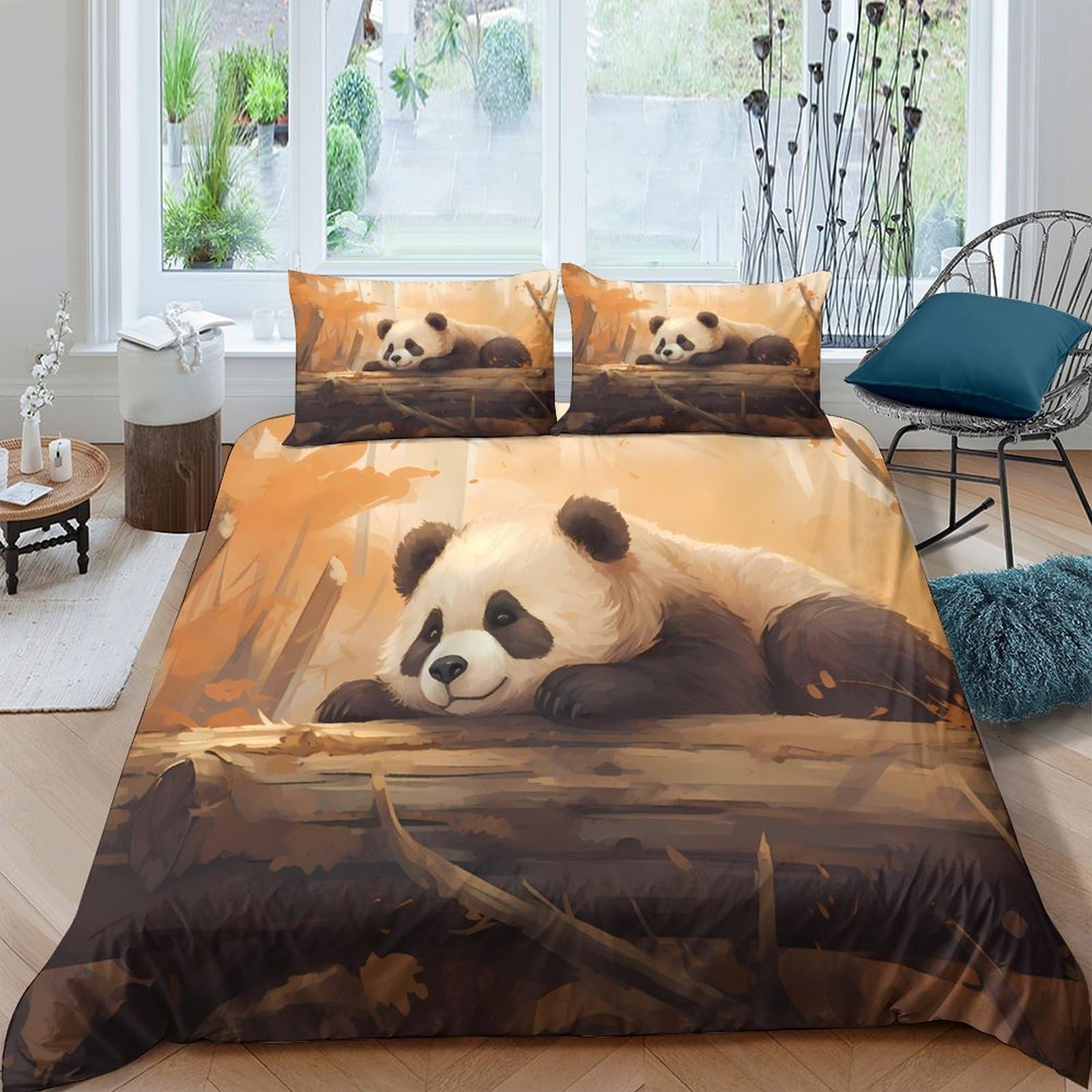 Ctjqhvkz Style-7 3D Printed Panda Forest Fitted Sheet Microfiber Soft Breathable Panda Woodland Mattress Cover For Bedroom Home Decor Single（135X200cm）