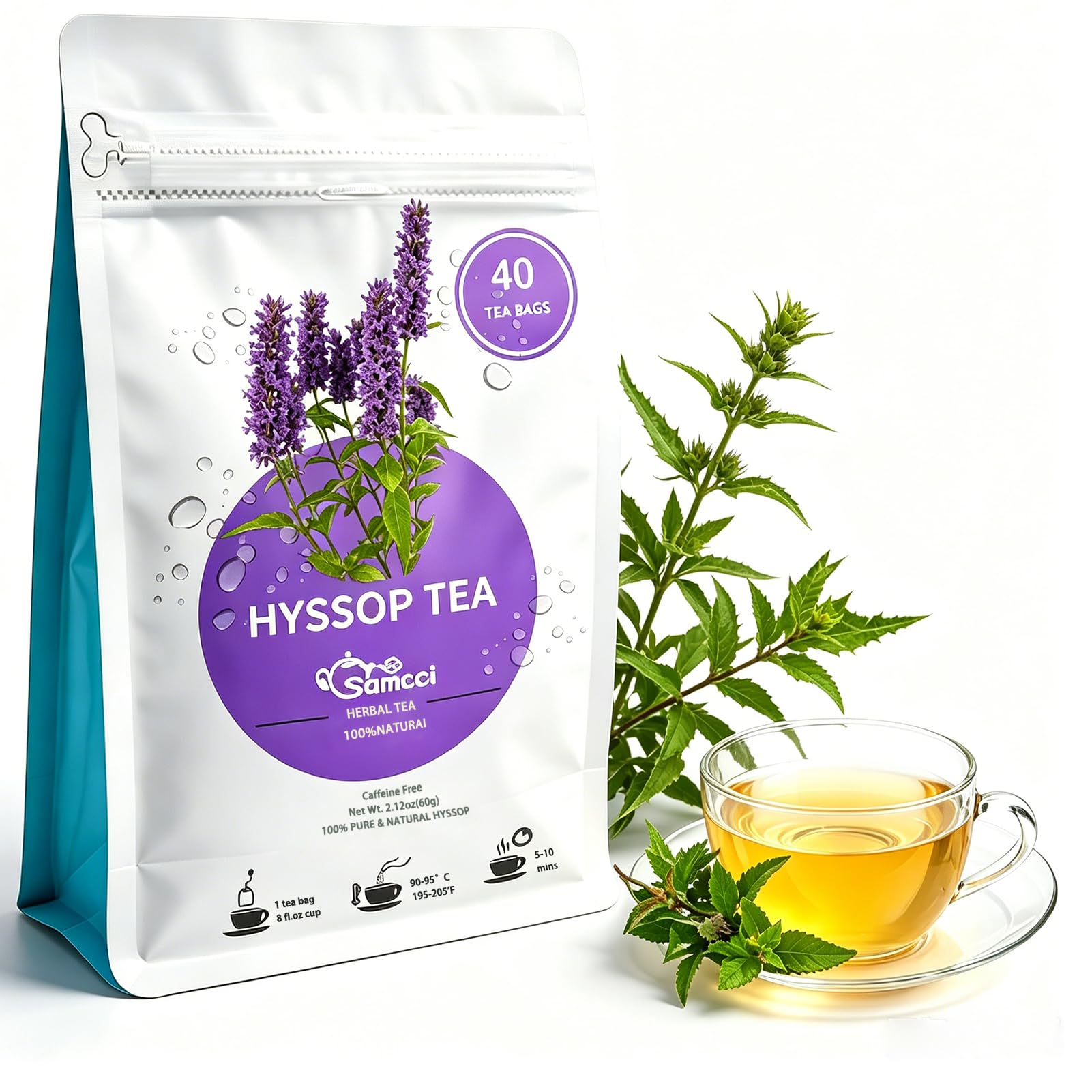 Samcci - Hyssop Tea, 40 Teabags, 1.5g/bag - Premium Hyssop Tea bags - No Additives - No Preservatives - Support Digestion & Promote Relaxation