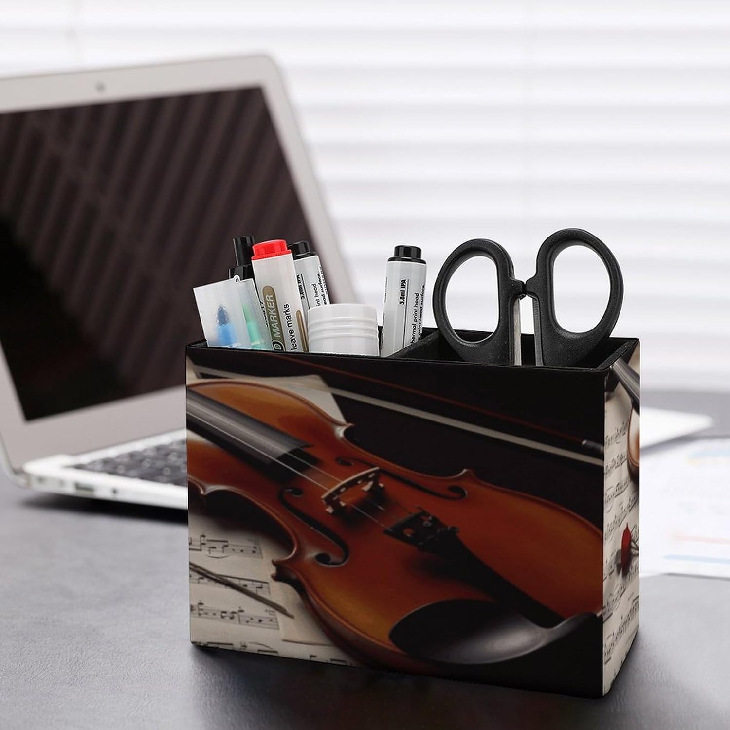 PU Leather Violin Sheet Music Pencil Pen Holder Office Supply image 5