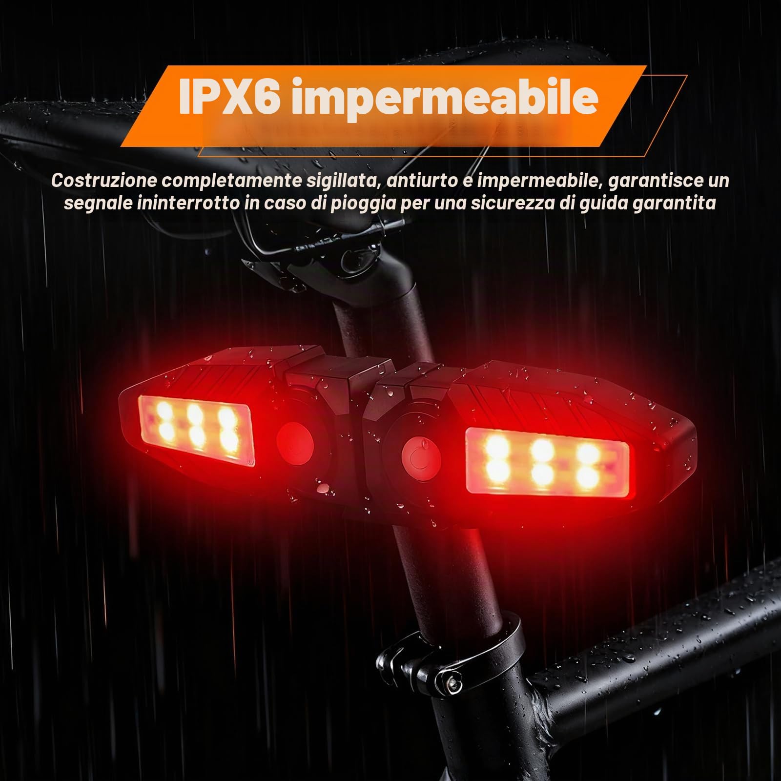 4 X Indicatori di direzione per bici con proiettore 5 modalità Fanale posteriore per bici ricaricabile tramite USB, telecomando Indicatore per bicicletta diviso anteriore e posteriore