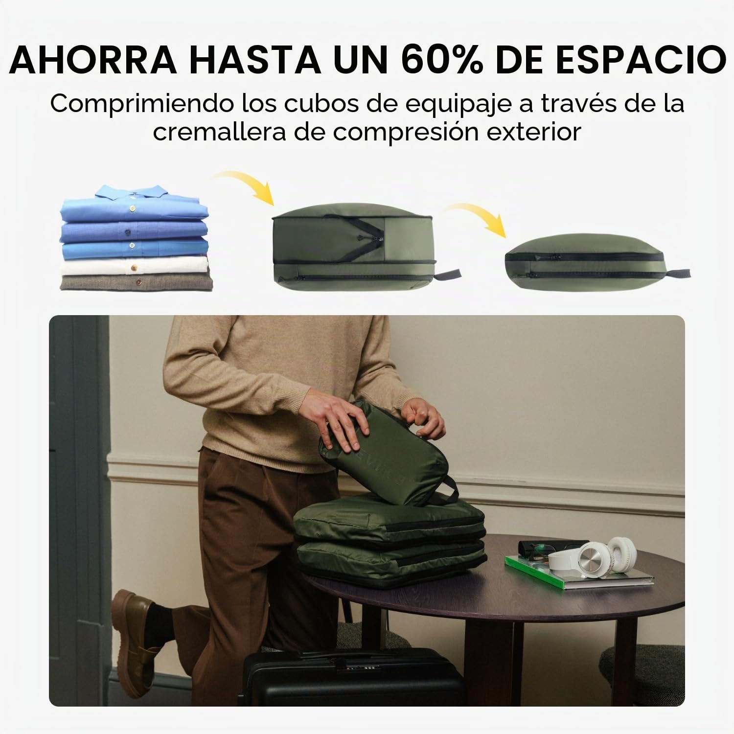LEVEL8 6 Packing Cubes Extensibles Compresión Viaje Organizador Ropa Verde