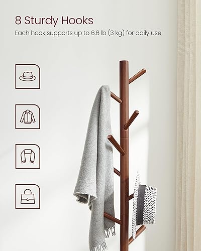 Miniatura 41 de VASAGLE Perchero de madera maciza, perchero en forma de árbol con 8 ganchos, 3 opciones de altura, para ropa, sombreros, bolsos, sala de estar,
