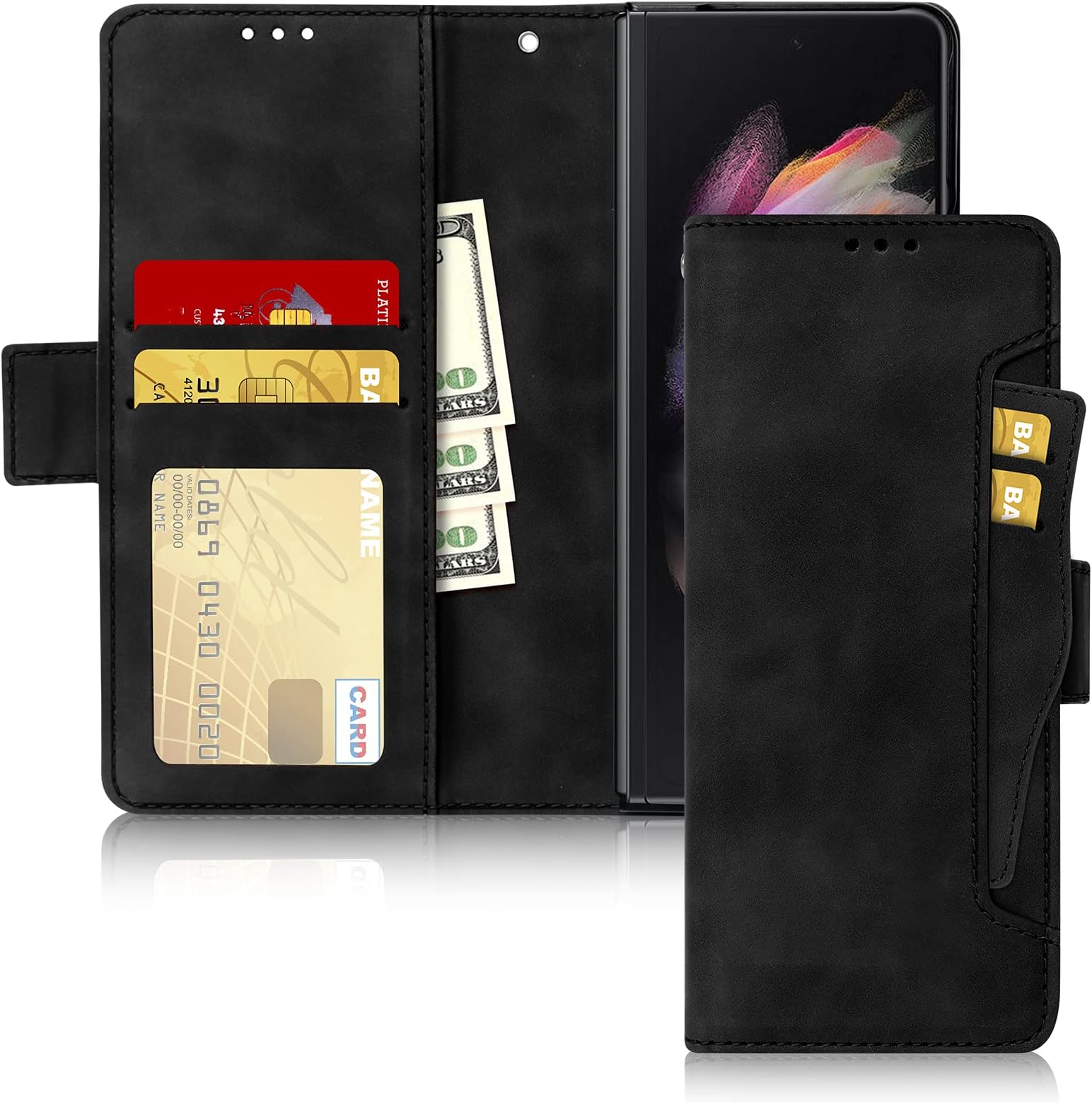 FYY Wallet Case for Samsung Galaxy Z Fold 3 5G Case, Premium PU Leather Wallet Case Flip Folio Cover with [Card Slots] and [Note Pocket] for Galaxy Z Fold3 5G Black
