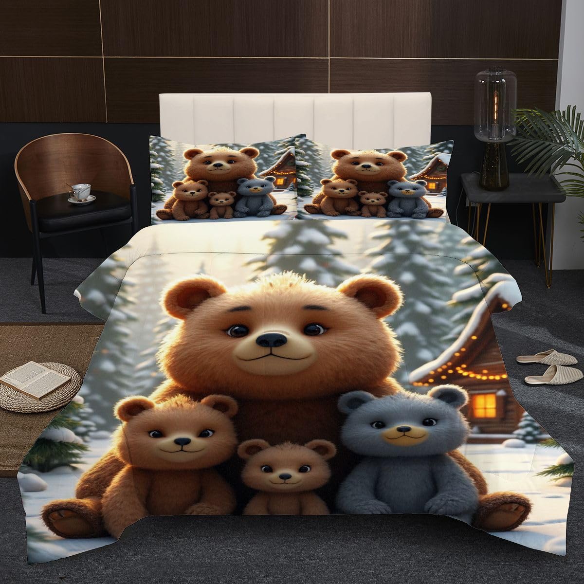Edredón 180x200 cm | Oso de Dibujos Animados, Tejido de Microfibra con Relleno de Algodón 200 gsm, Incluye 2 Fundas de Almohada 50x75 cm, Estampado 3D para el Dormitorio Principal B136