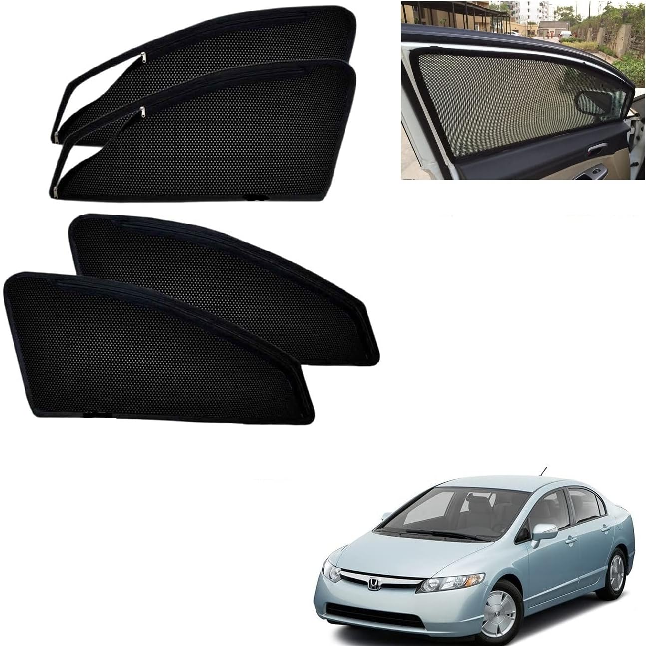 Auto Addict Zipper Magnetic Car Curtain Sunshades (Side Windows,4 Pcs) for Honda Civic Old (2006-2010)