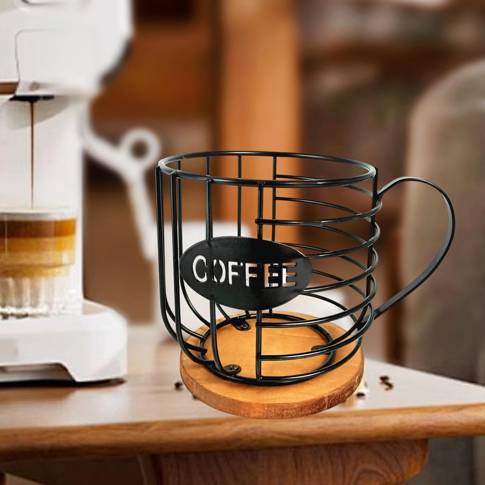 Porta Cialde Caffè In Legno E Metallo - Contenitore Con Coperchio Nero - Foto 3