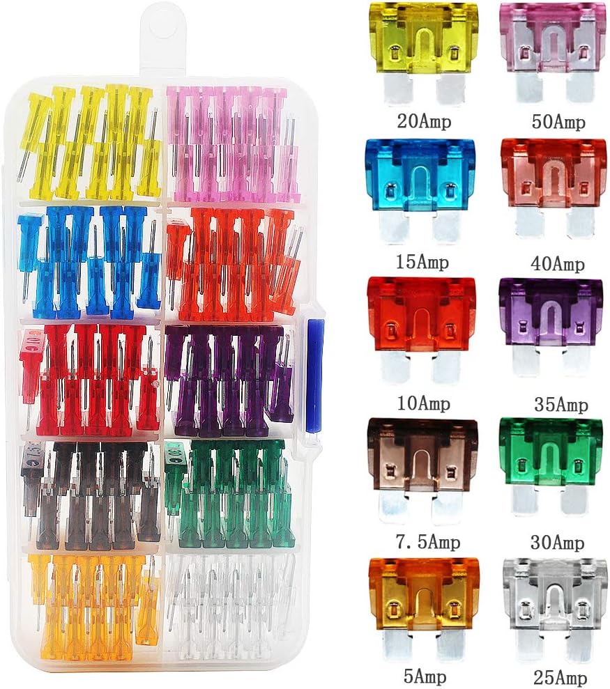 Standard Blade Fuses for RV Camper Auto Automotive Motorcycle Truck ATV UTV Car Boat, 5A 7.5A 10A 15A 20A 25A 30A 35A 40A 50A - 100 Pieces Blade Fuses Box Assortment : Everything Else