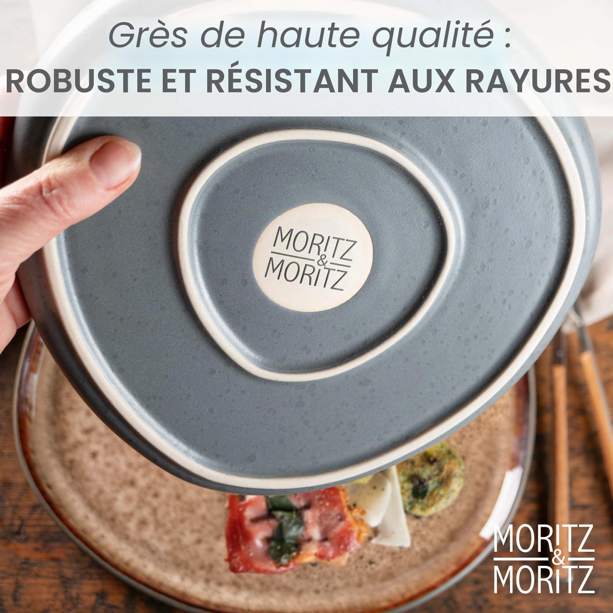 Moritz & Moritz Organic Service de table 18 pièces pour 6 personnes Beige – Assiettes élégantes en grès de qualité supérieure – Service de vaisselle pour 6 personnes composé de 6 assiettes à dîner, 6