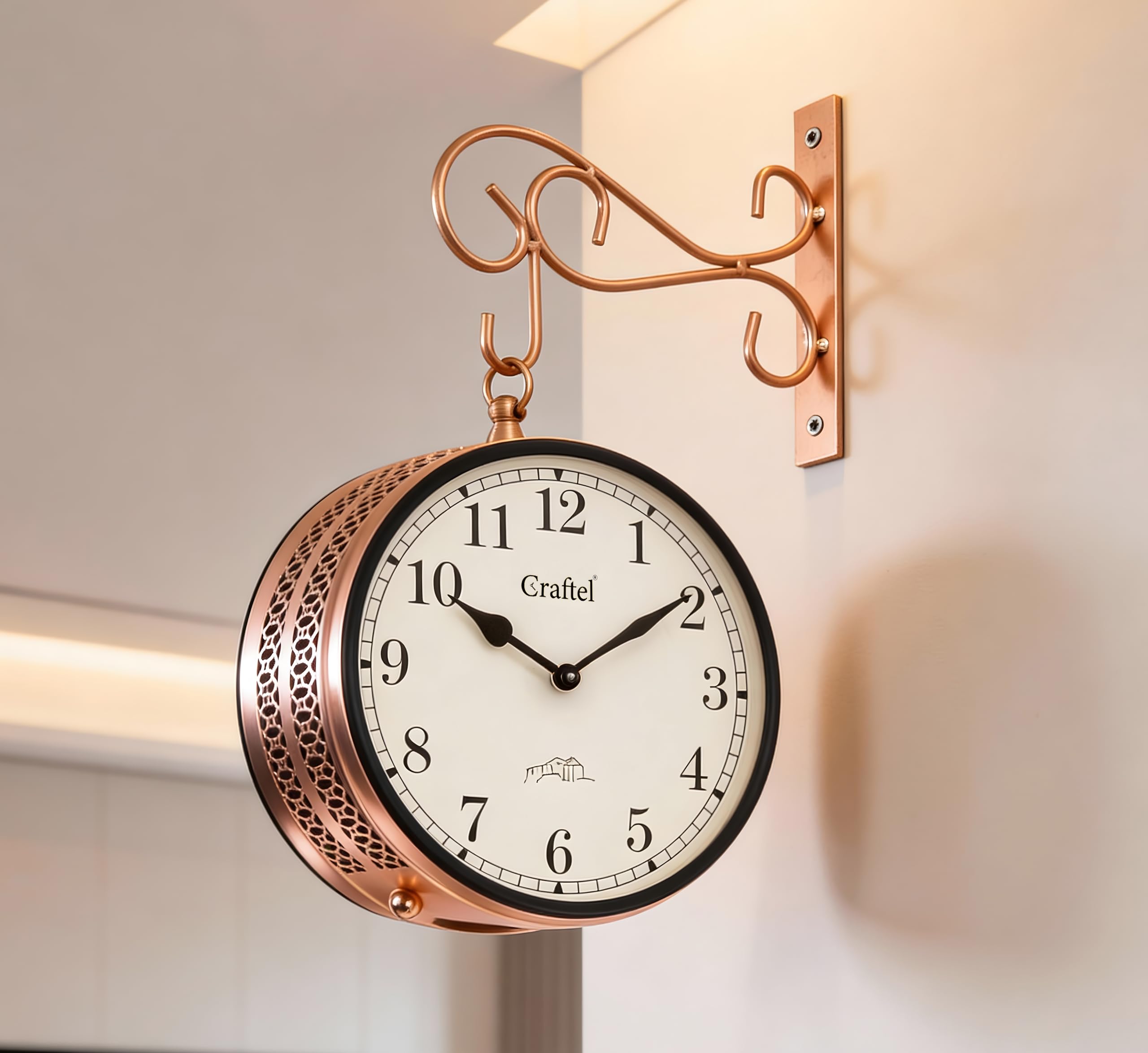 CRAFTEL Rose Gold Station Clock - Handcrafted Wall Decor -1