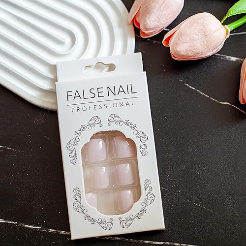 Miniatura 4 de Uñas postizas cuadradas cortas a presión en uñas de los pies, uñas acrílicas artificiales, uñas postizas rosa y blanco, punta francesa, cobertura