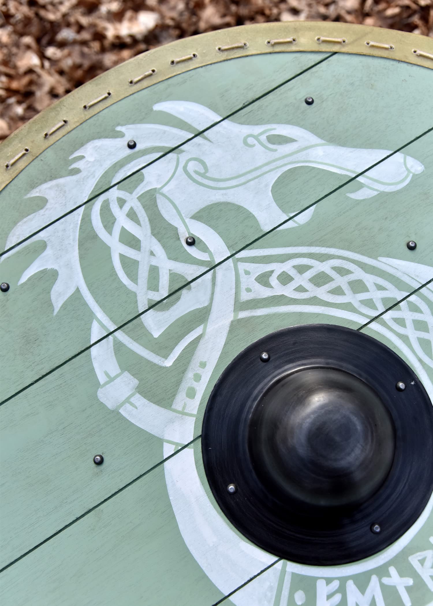 Battle-Merchant | Rundschild mit Fenrir-Motiv | handbemalter Wikingerschild aus Holz | 80cm (31,5 Zoll) | Wikinger Mittelalter Schild für Erwachsene