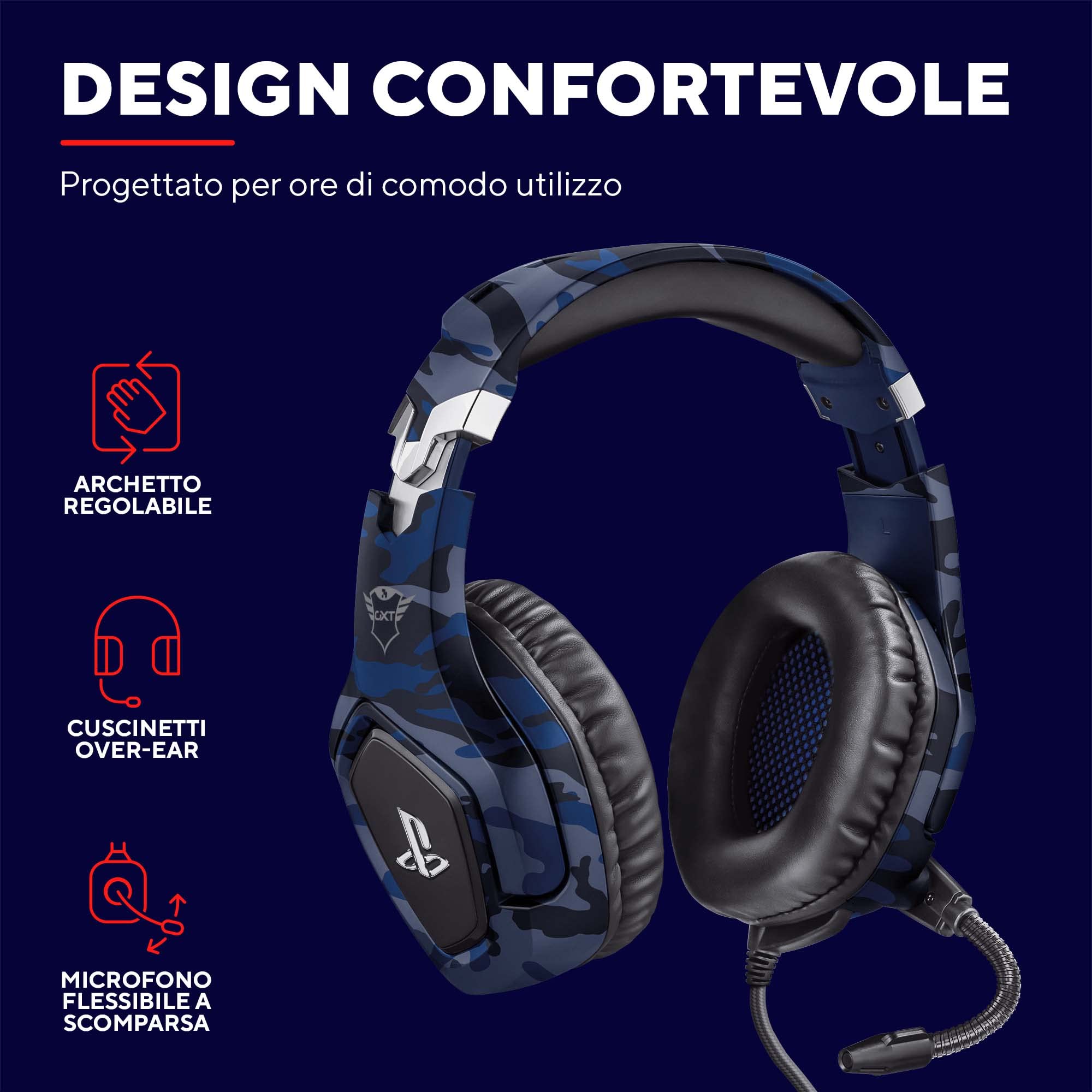 Trust Gaming GXT 488 Forze-B Cuffie PS4 e PS5 con Licenza Ufficiale PlayStation, Over-Ear, Microfono Ripiegabile e Archetto Regolabile, Jack Audio 3.5 mm, Cuffie Gaming Cablate - Blu