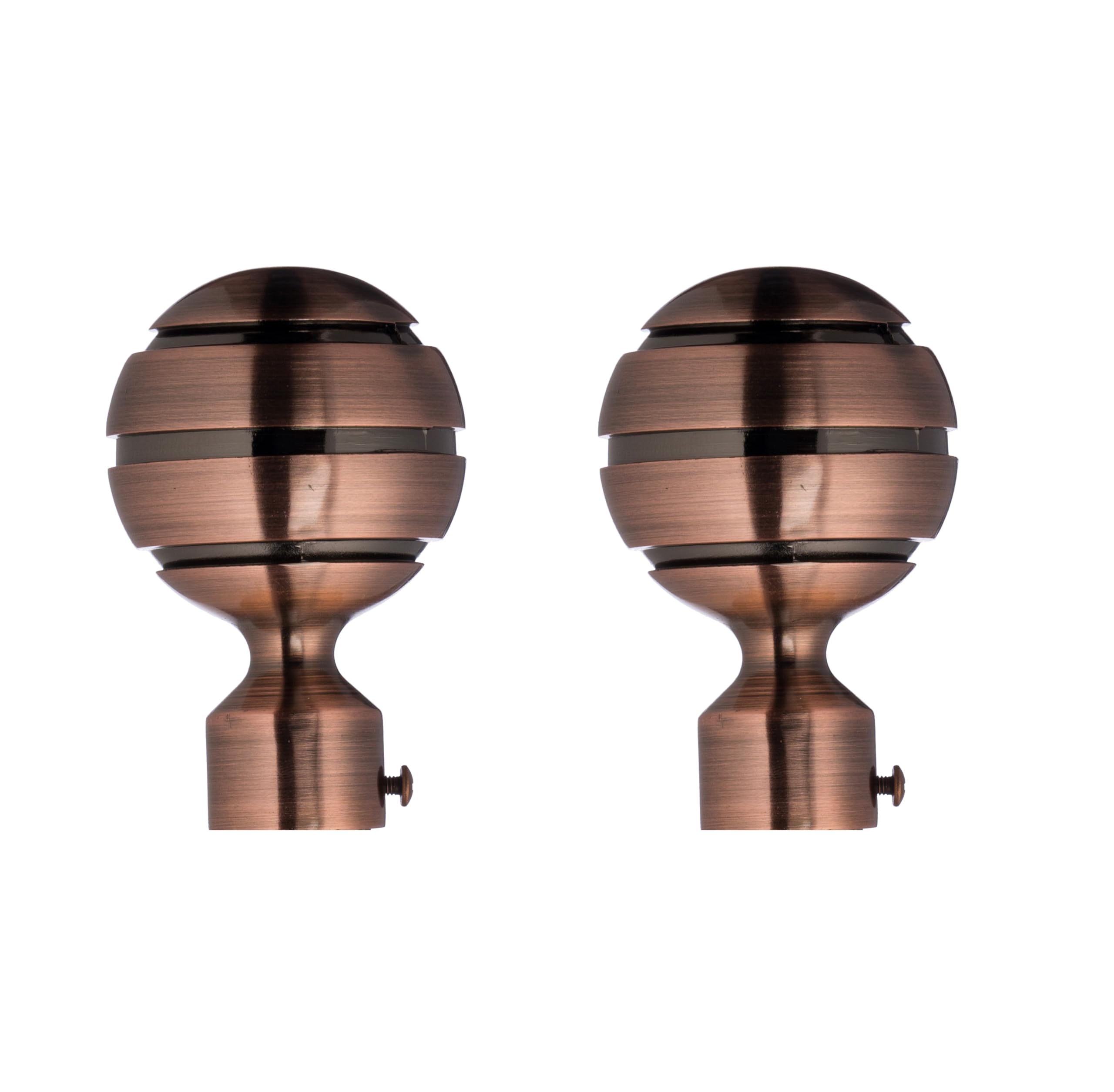 Lister Cartwright Antique Copper (Ribbed Ball Finials) 28Mm Curtain Pole Ends Finials Pack Of 2 Adjustable Screws