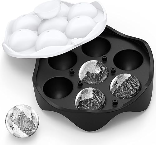 DANIA & DEAN - Bandeja para cubitos de hielo, moldes de silicona para hielo, diseño de esfera para congelador, embudo plegable integrado, fácil de