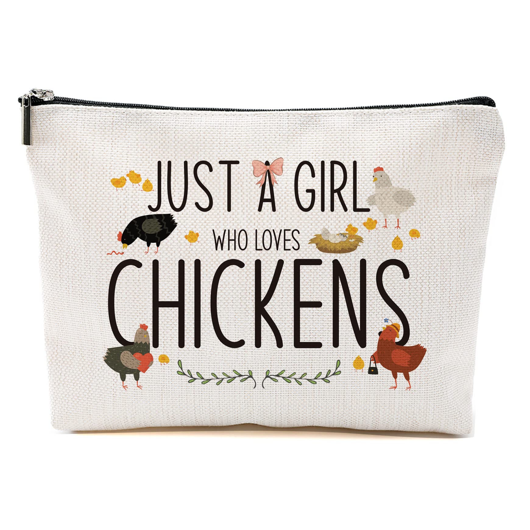 Blue LeavesChicken Makeup Bag Chicken Gifts for Chicken Lovers Girls Women Chicken Stuff Merch Animal Lover Farmer Funny Birthday Christmas Gifts for Daughter Sister Bestie Friend Just A Girl Who Loves Chickens