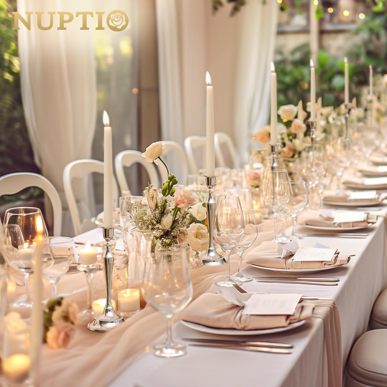 Nuptio Portacandele per Candele 2 Pezzi Argento Candela Bastoni Sta 24.5cm Alto Cono Portacandela per Matrimonio Festa di Compleanno Tavolo Centerpieces Camino Decorazione di Natale