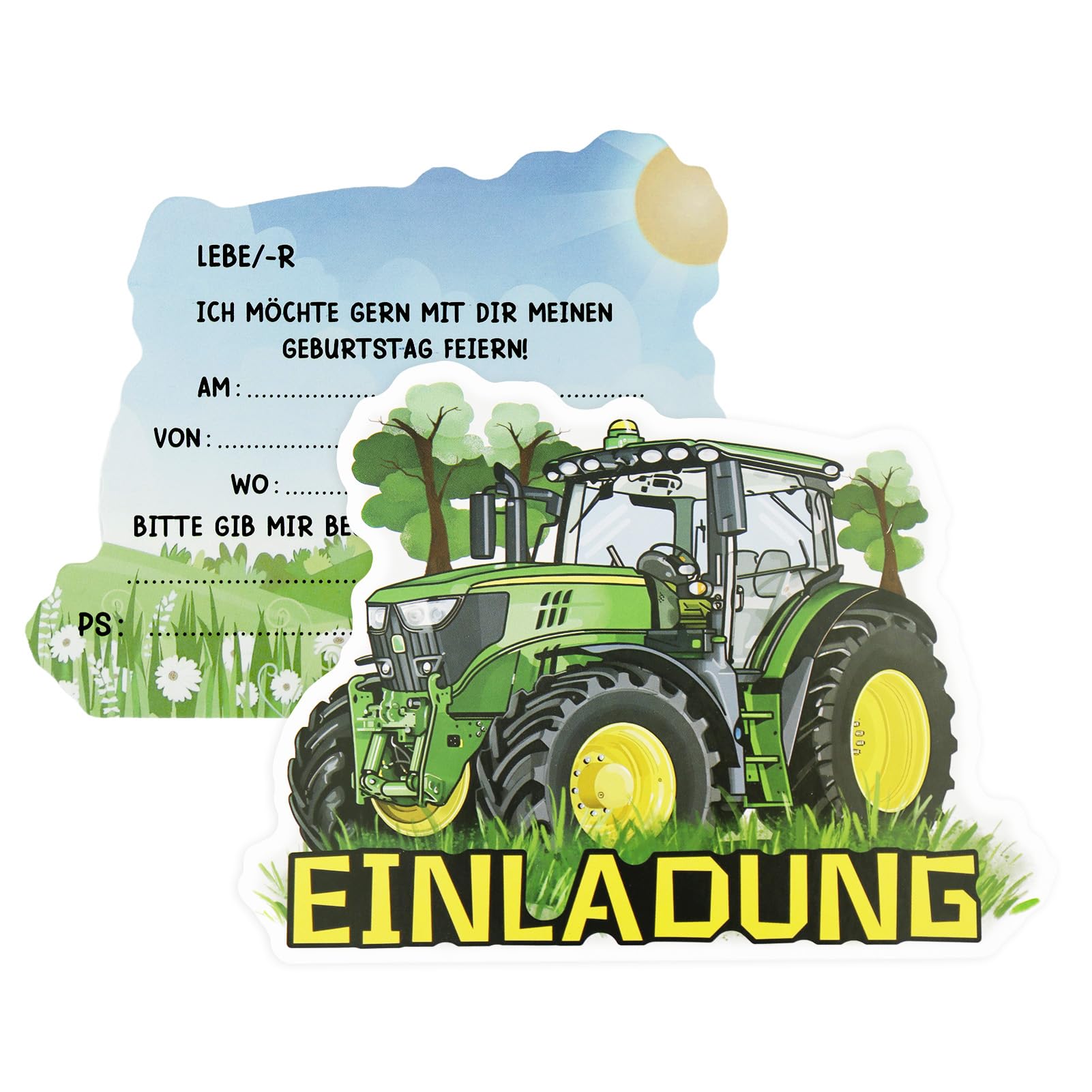 SHOWHEEL 12×Traktor Einladungskarten Kindergeburtstag, Einladungskarten Geburtstag Traktor, Geburtstagseinladungen Jungen, Einladung Kindergeburtstag Junge