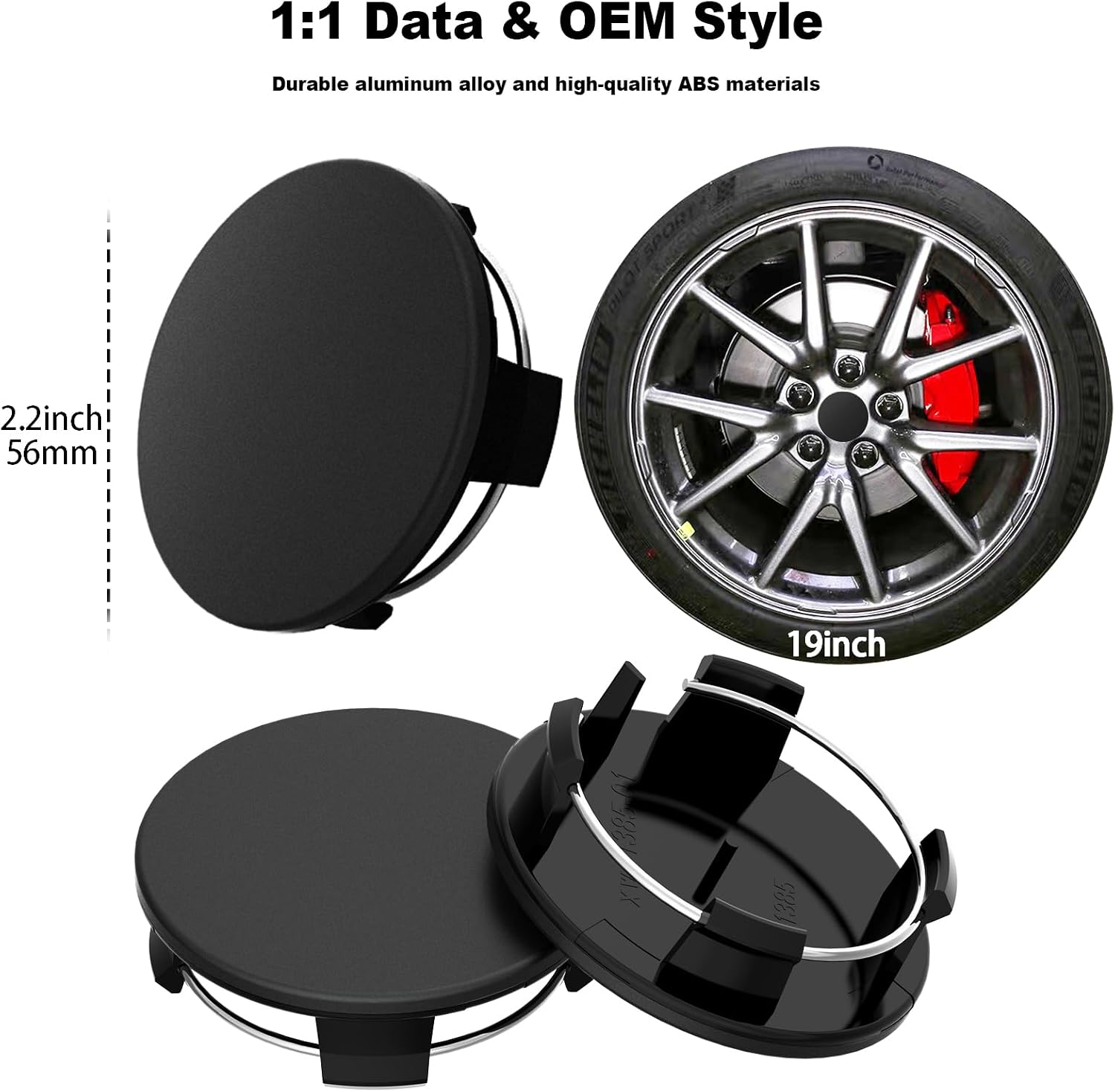 Wheel Center Caps for Tesla Model Y Model 3 19 Inch Model S 20 Inch Wheel Hub Caps Center Cover with 4 Hub Center Cap + 20 Lug Nut Cover + 1 Pack Wrench No Logo (Matte Black)