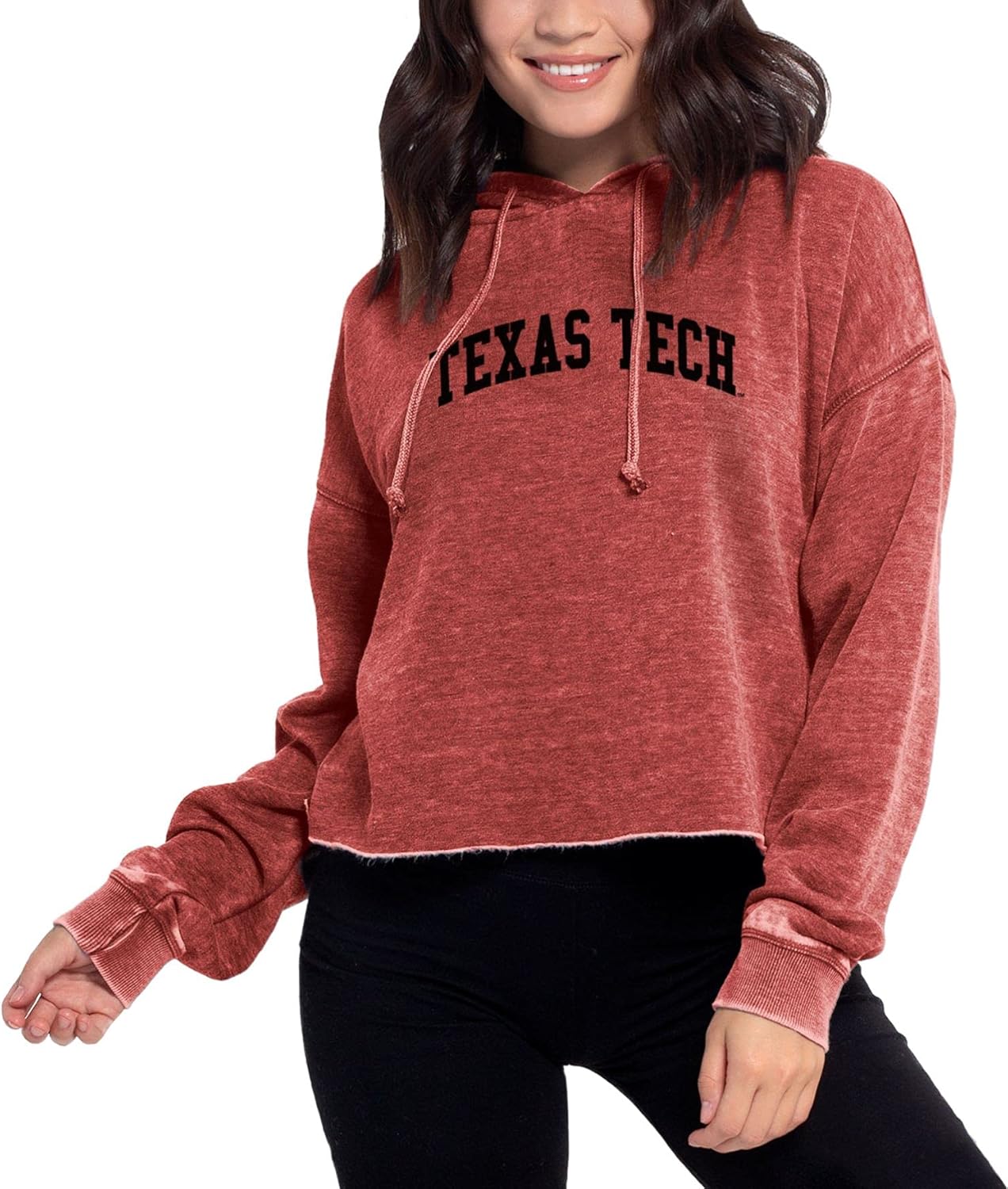 chicka-d NCAA Texas Tech Red Raiders Womens Burnout Cropped Hoodie, Cardinal, Large