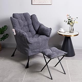 Panana Armchair Accent Chair Lazy Chair Lounge Chair with Armrests Fabric Leisure Sofa Chair with Footstool (Dark Grey)