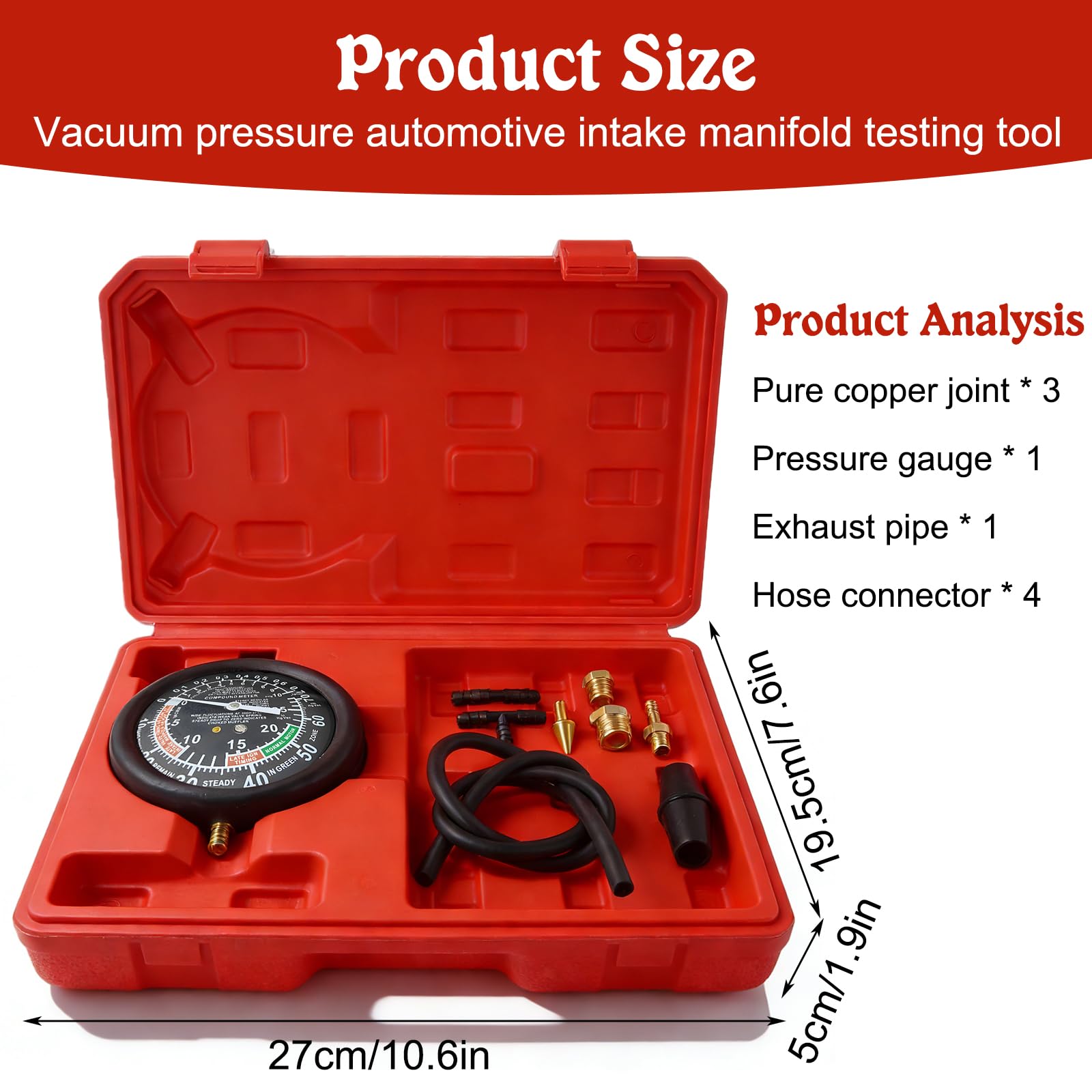 Tester di Pressione Sotto Vuoto 0-10 PSI Tester di Vuoto della Pompa del Carburante, Tester di Pressione Carburatore, Tester di Pressione per Carburatore e Pompa Adatto a Diversi Modelli di Auto