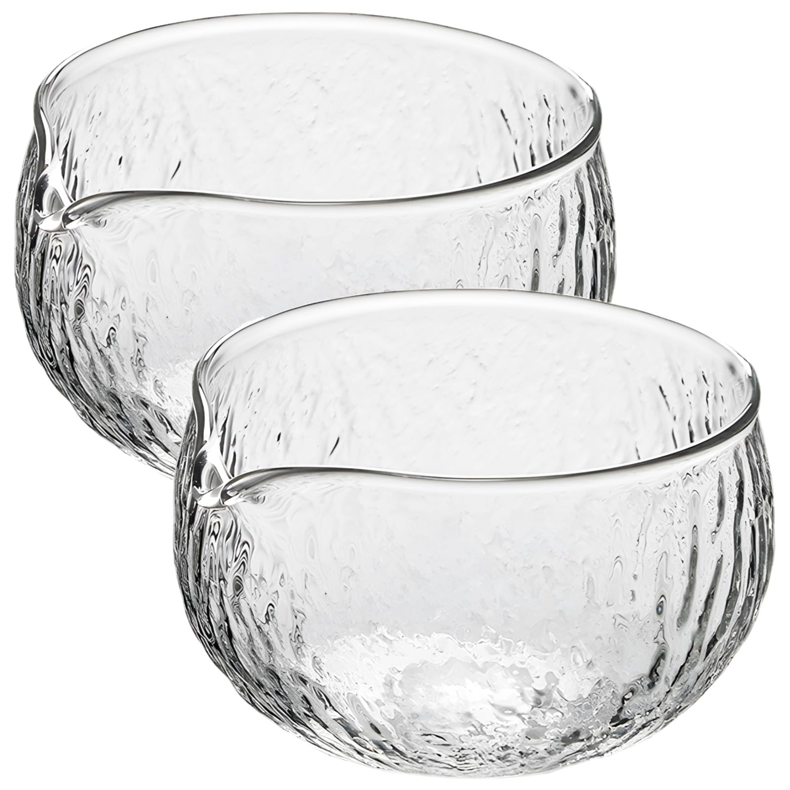 Toyosport 2 Pcs Matcha Bowl with Spout, Glass Chawan Matcha Bowl, Hammered Texture, Microwave and Dishwasher Safe, Ideal for Tea Ceremonies and Matcha Enthusiasts