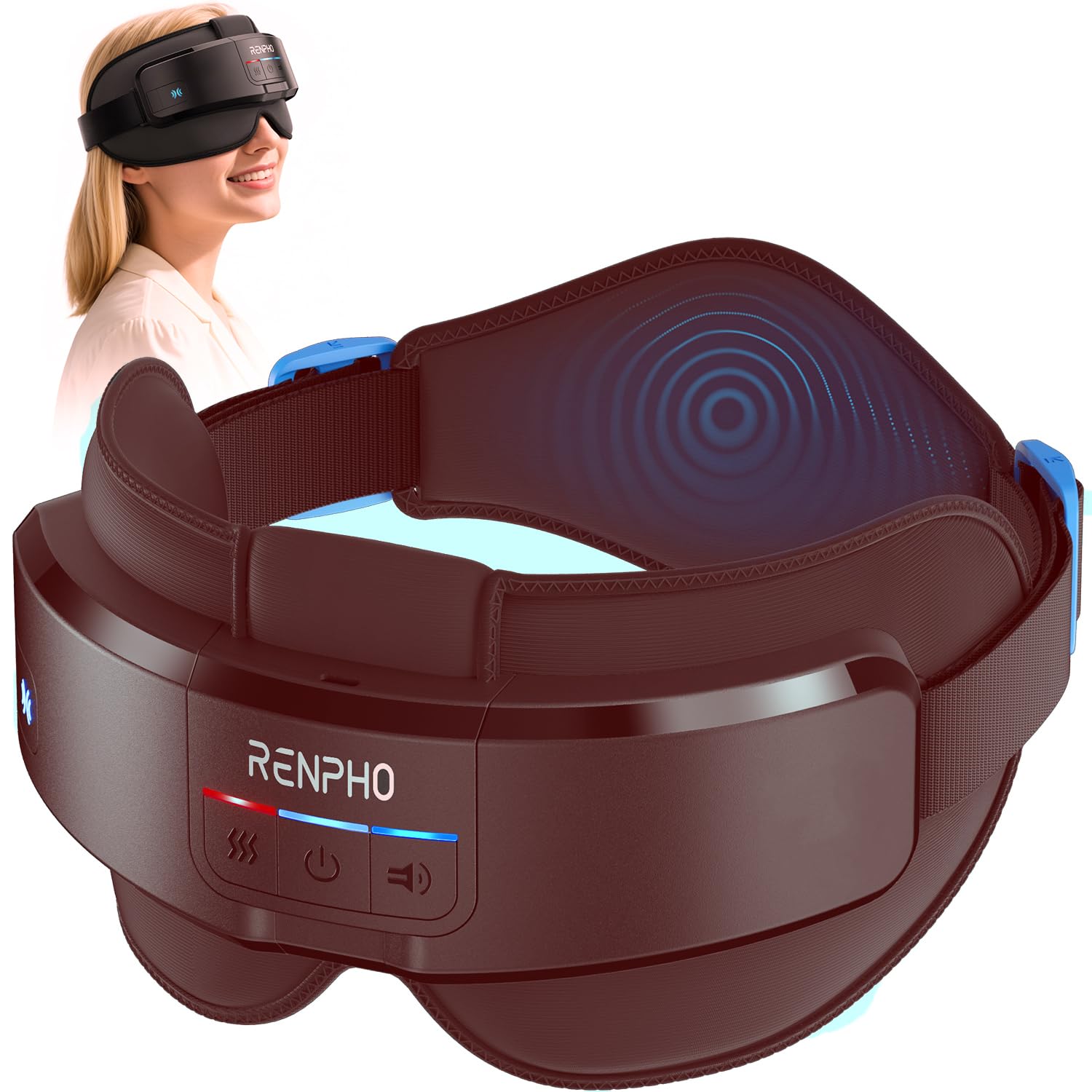 Eye Massager with Heat, True View Eye Massager for Migraines, 5 Modes Rechargeable Heated Temple Massager for Eye Relax, Improve Eye Circulation, Reduce Dry Eyes, Dark Circles, Delay Eye Aging