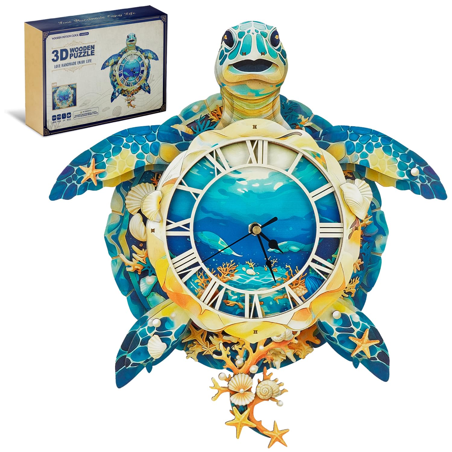 3D Puzzle LED Mechanical Sea Turtle Clock Kit with Flapping Flippers