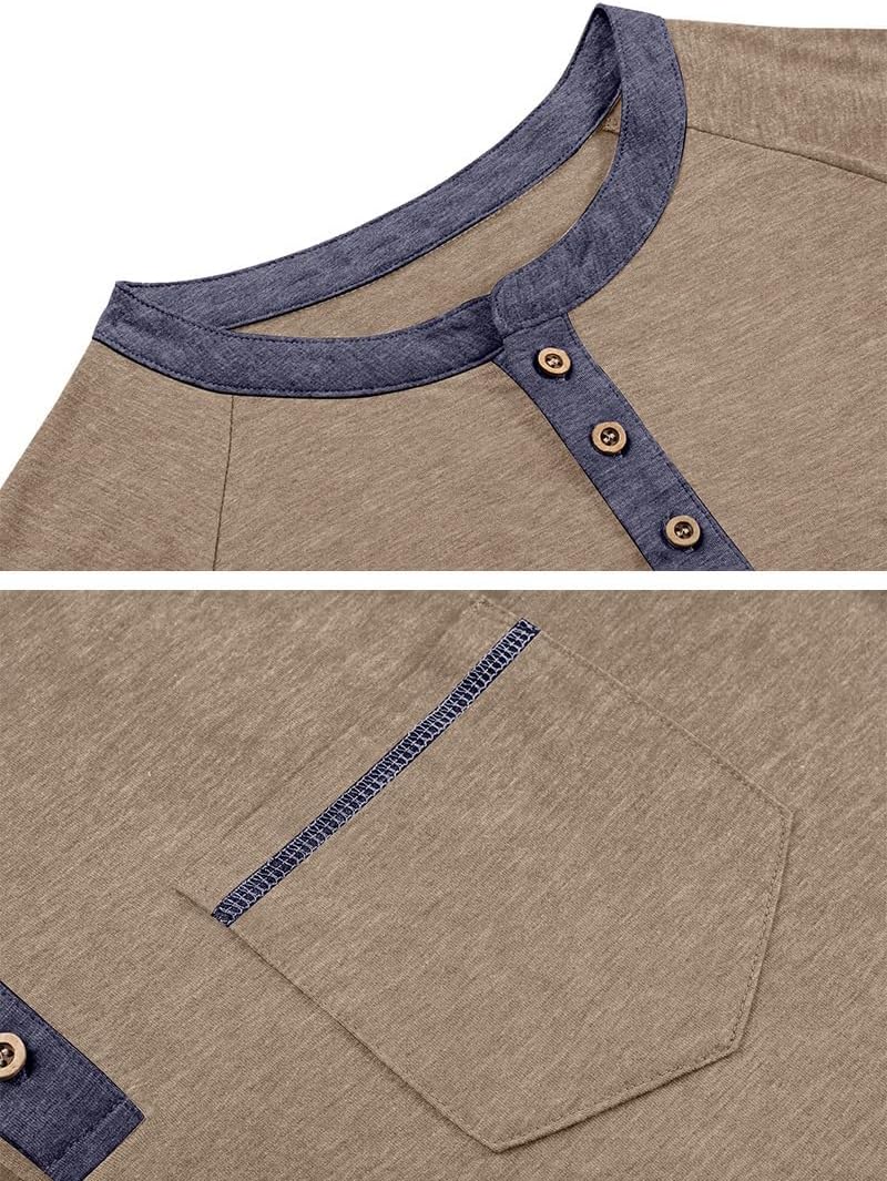 Mens Henley Shirts Long Sleeve Casual Button Basic T-Shirts Classic Vintage Tee Shirts with Pocket - Image 5
