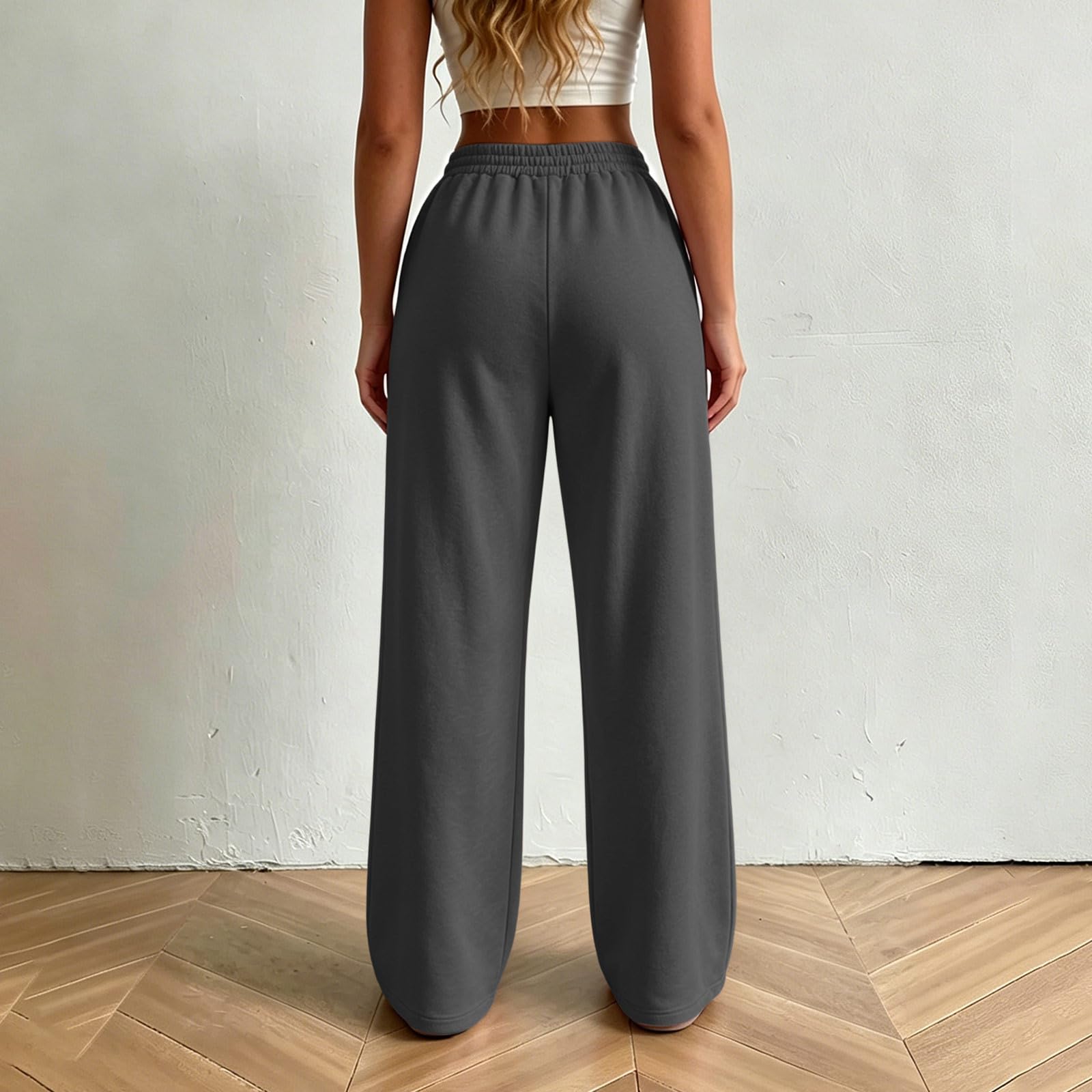 Generico Pantaloni da Jogging Donna Pantaloni Lunghi a Vita Alta Pantlone Cotone con Coulisse Regolabile Leggeri e Comodi Pantalone da Corsa con Tasche Plissettato Pants Baggy per Yoga e Fitness