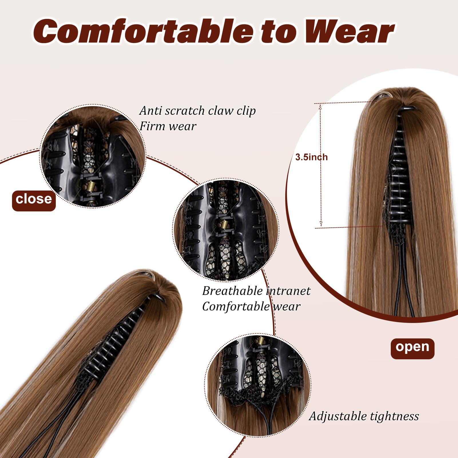 Dcbaboo 22inch Claw Clip in Ponytail Hair Extensions Long Straight Ponytail Extension Synthetic Pony tails Natural Wave One Piece Hairpiece Fake Ponytail for Women Golden Brown&Bleach Blonde - Image 2