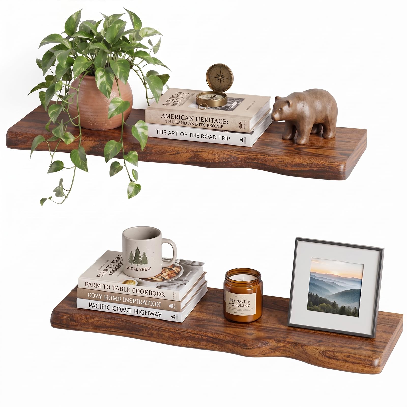 Photo 1 of TURKIO Walnut Finish Floating Shelves - 2-Pack, 24" Each