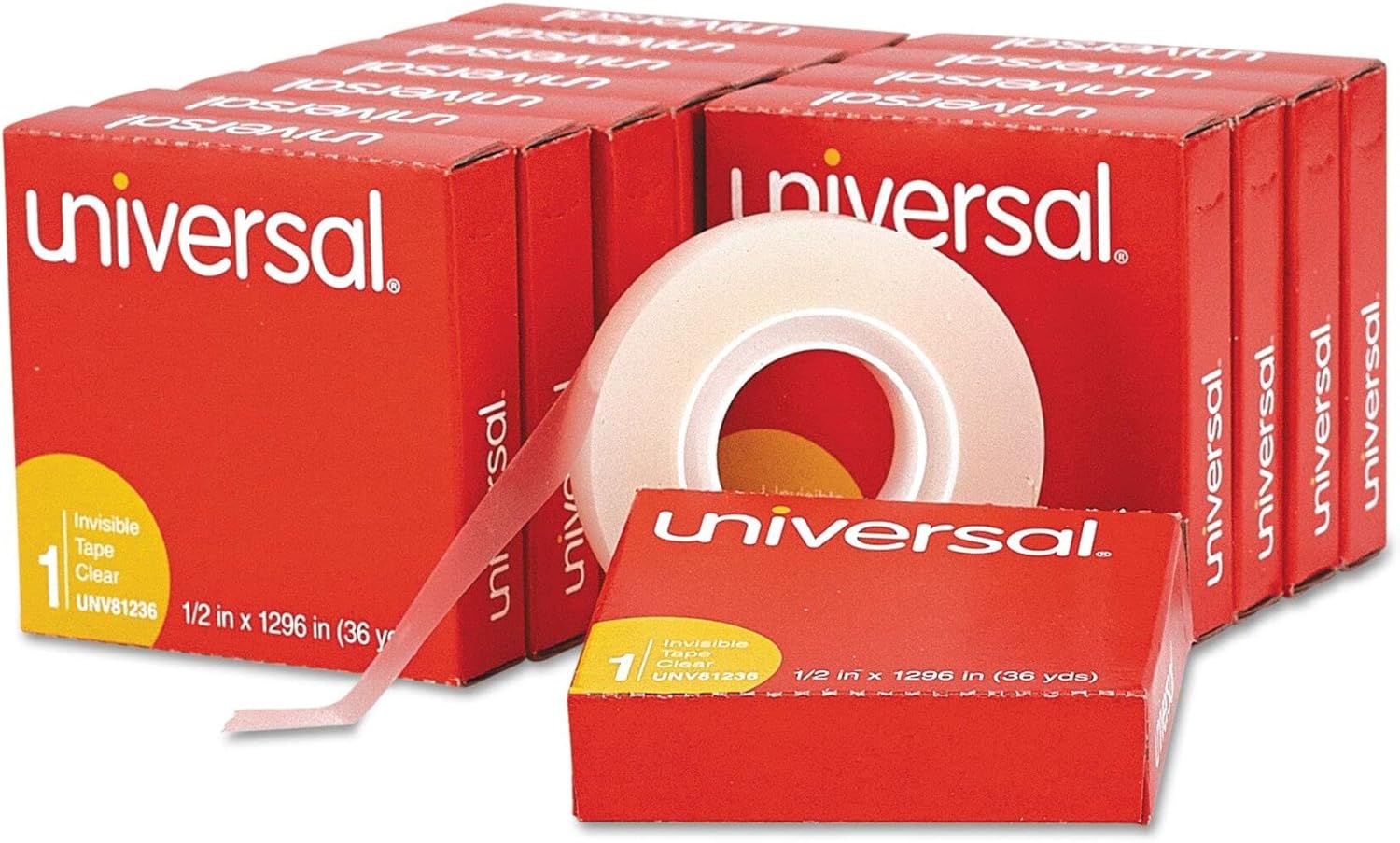 Universal Invisible Tape, 1/2" x 1296", 1" Core, Clear, 12/Pack (81236VP)