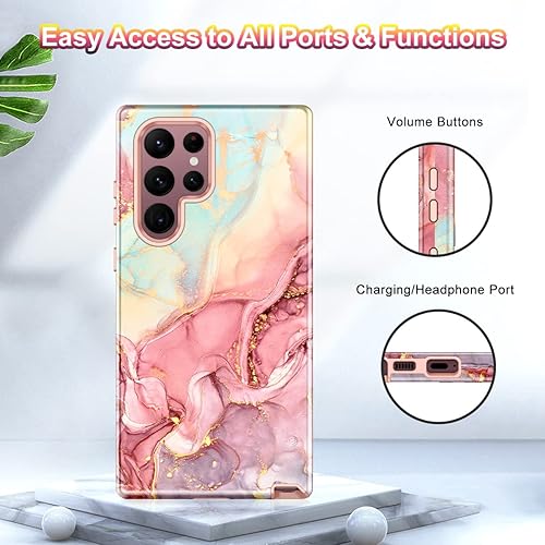 Miniatura 9 de Btscase Funda para Samsung Galaxy S22 Ultra 5G, patrón de mármol 3 en 1, resistente a prueba de golpes, cuerpo completo, policarbonato duro y suave