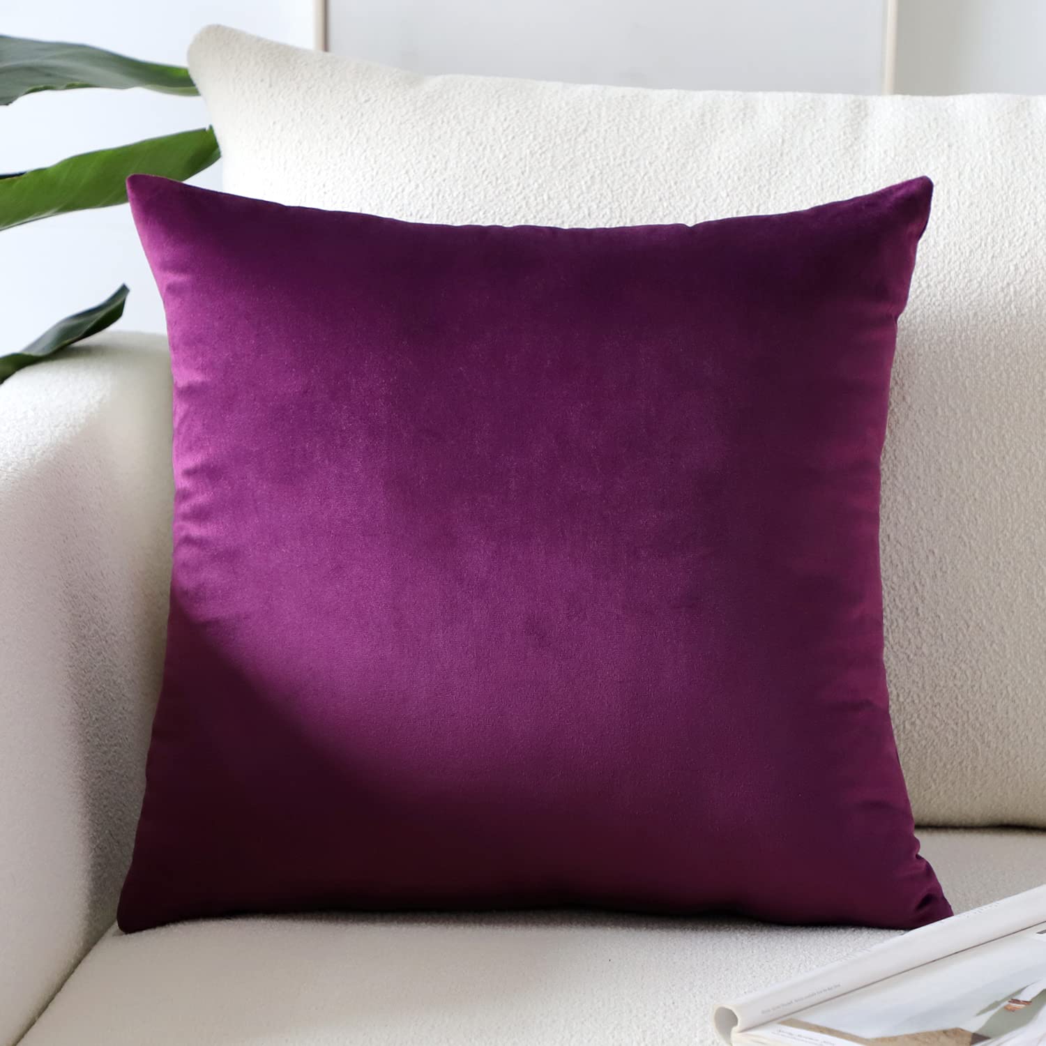 Artscope Luxury Velvet Pillow Covers Super Soft Decorative Square Throw Pillow Covers Case Cushion Covers for Sofa Couch Bedroom Car Decor 18x18 Inch Eggplant Purple