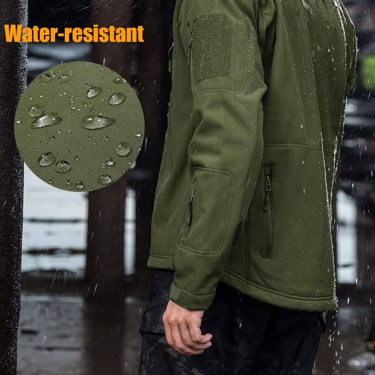 FREE SOLDIER Chaquetas Invierno para Hombre Cazadoras Militar Softshell Ropa de Trabajo Impermeable con Forro Polar para Exteriores Chaquetas de Caza Multibolsillos con Capucha