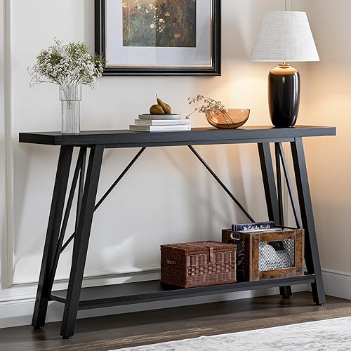 GAZHOME Mesa consola con estante de almacenamiento, mesa de sofá de estilo industrial detrás del sofá para sala de estar y entrada, color negro,
