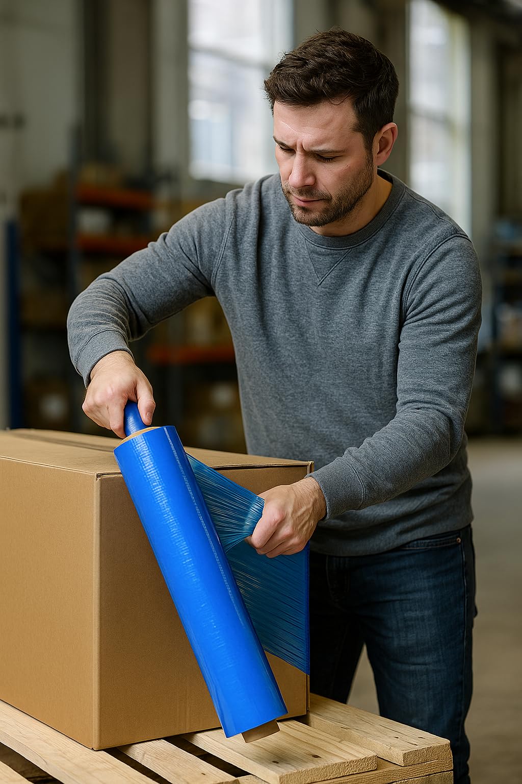 Langlebige Stretchfolie Blau 50 cm Breit - 12 Stück Starke Folie für den Lagereinsatz - Verpackungsmaterial 110 m - Verpackungsfolie für Umzugskartons - Strechfolienrolle - Wickelfolie