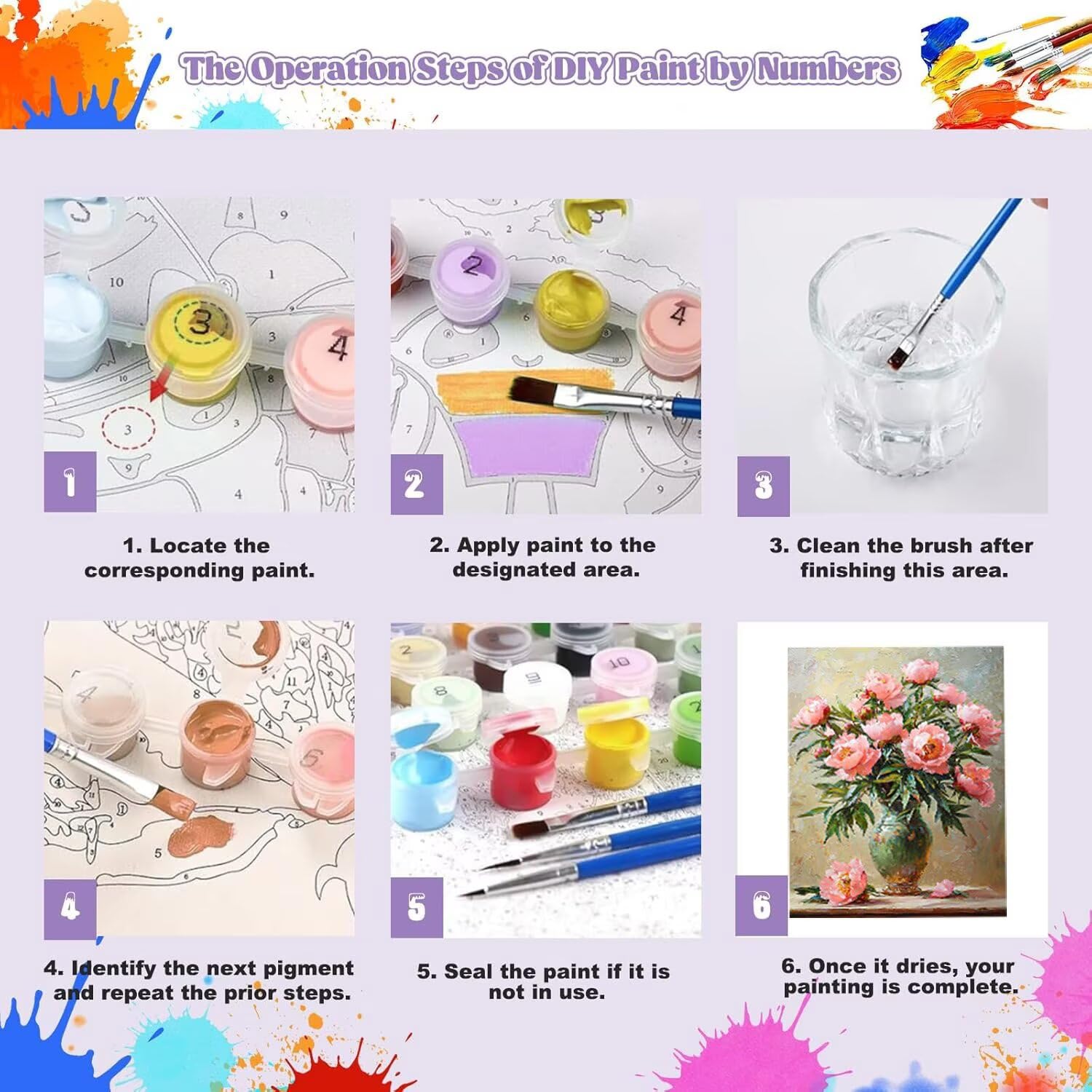 WEISHIWE Malen nach Zahlen Erwachsene Pfingstrose in Vase, 70x90cm x-454 | Malen nach Zahlen Erwachsene Leinwand Kit, DIY Handgemalt Ölgemälde Set mit 3-Pinseln und Acrylfarbe für Wanddeko,Ohne Rahmen