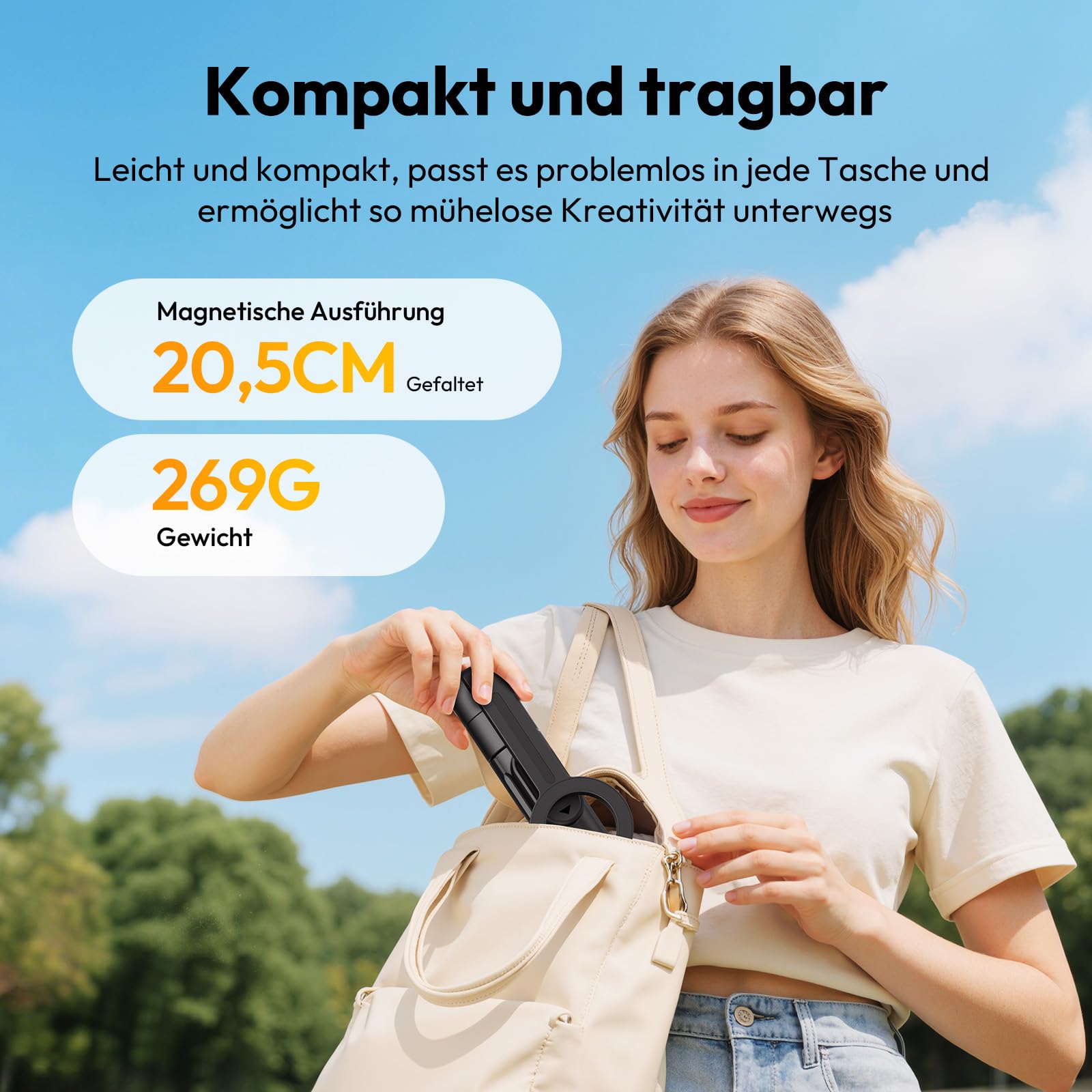 ULANZI SK26 Magnetisches Selfie Stick Stativ 113cm | 15N Starker Magnet, Ein-Klick-Öffnung, Ausziehbares Mini Tripod für Magsafe,200° Neigbar,10m Fernbedienung,Kompatibel mit iPhone 17-12 für Vlogging
