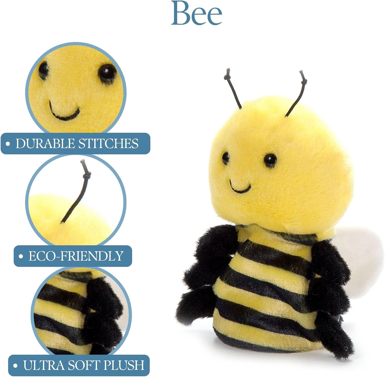 The Petting Zoo Bee Stuffed Animal Plushie, Gifts for Kids, Nuggetz Animals, Bee Plush Toy, 6 inches