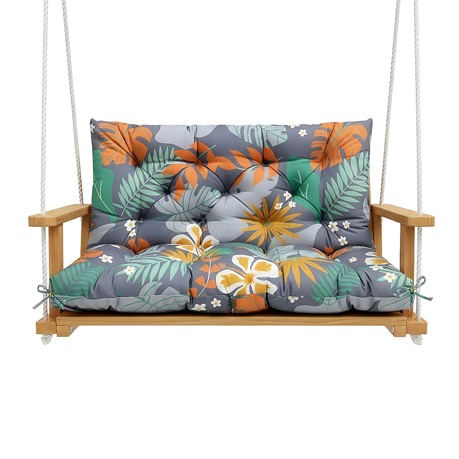 LiveGo Porch Swing Cushion,Waterproof Bench Cushion for Outdoor Furniture,2-3 Seater Replacement Garden Outdoor Chair Cushions with Ties,Patio,Outdoor,Backyard and Garden (Flower, 150 * 100 * 10CM)