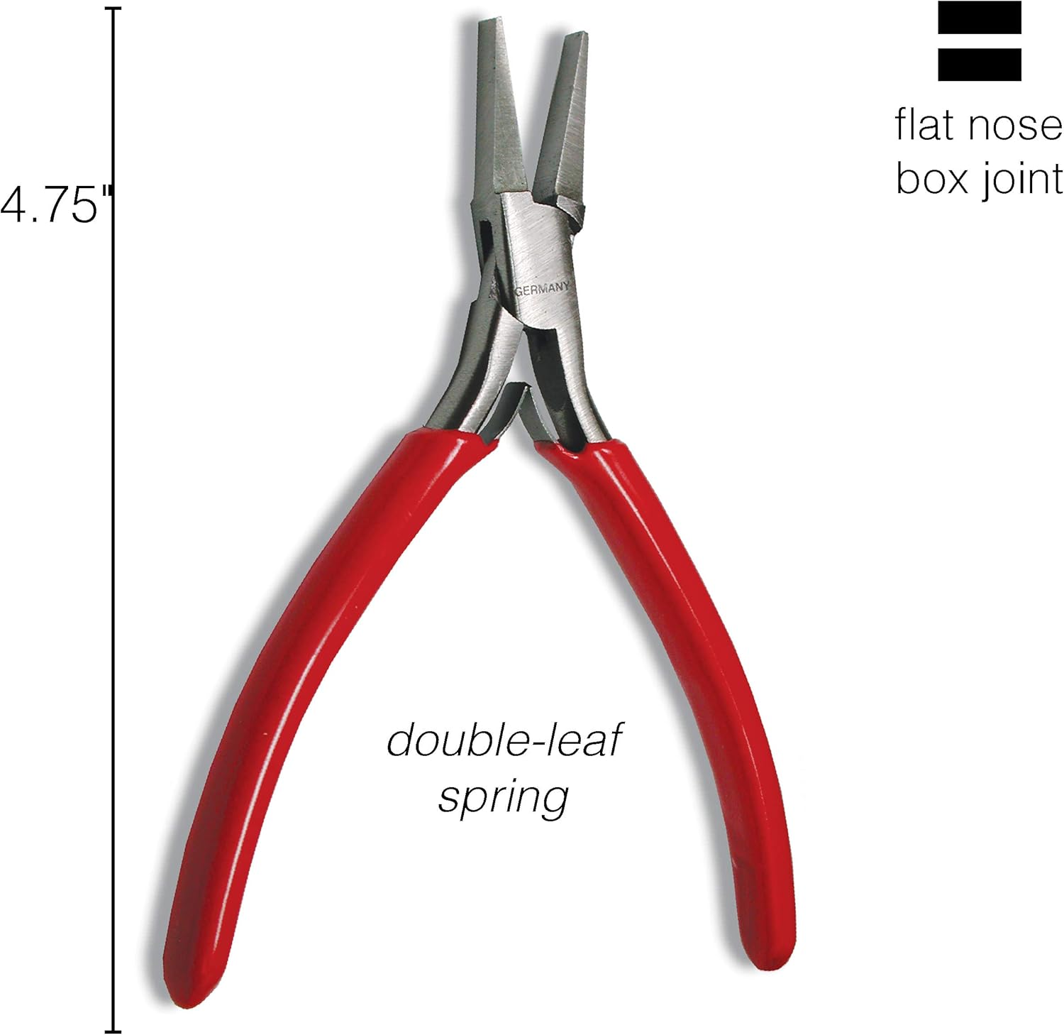 The Beadsmith Platinum Series German Flat Nose Pliers, 4.75 inches (120mm) with Polished Steel Head, red PVC Comfort Grip Handle and Double-Leaf Spring, Tool for Jewelry Making