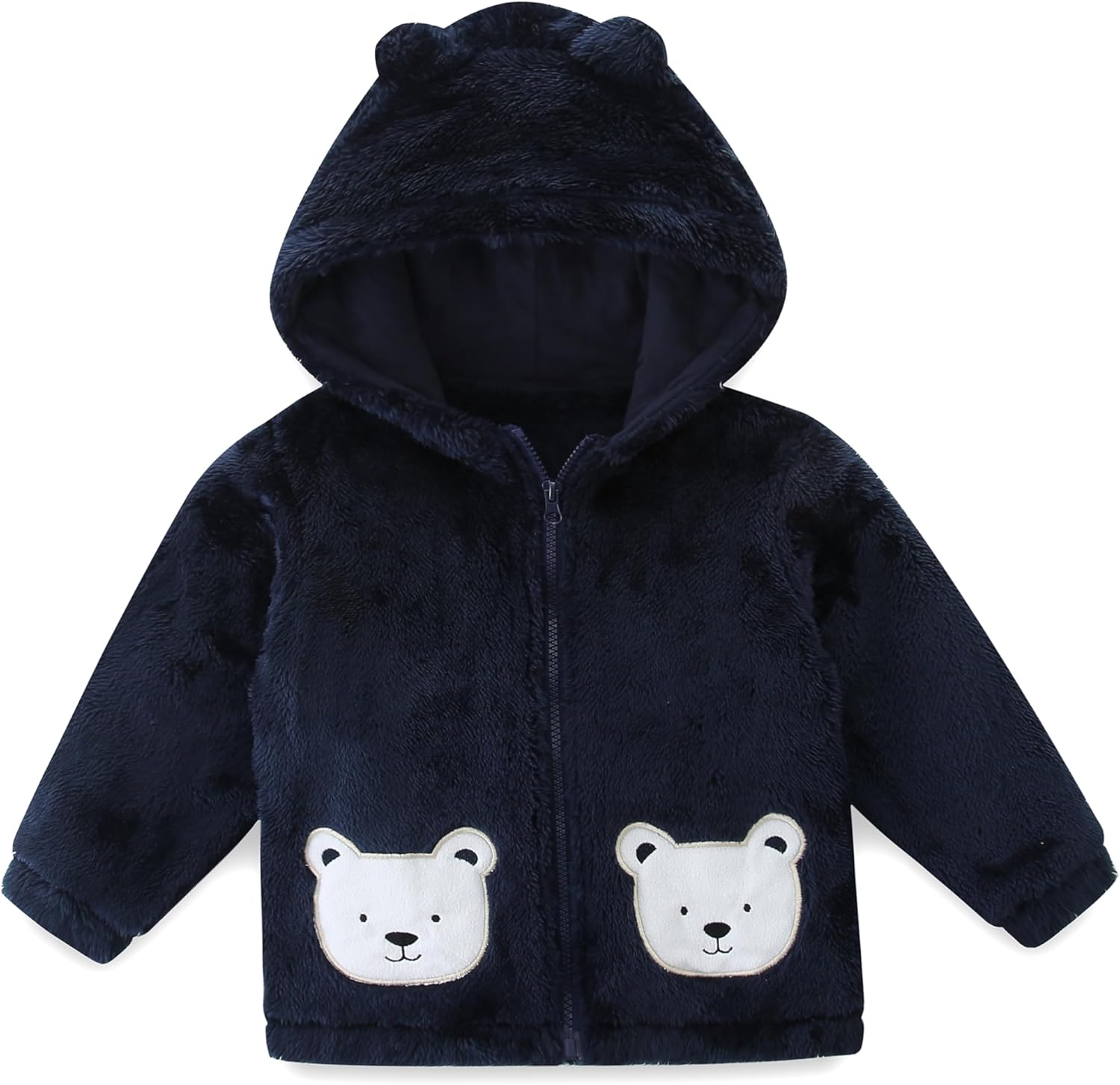 JingleBaBa Unisex Baby Fleece Jacket Winter Sherpa Lined Hoodie For Girls Boys Cute Bear Ear Baby Outerwear 12M-5T
