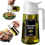 CXINYI 16oz/470ml Olive Oil Dispenser Bottle with Stickers - 2 in 1 Olive Oil Spray Bottle, Air Fryer & Salad, Light-Proof Glass Kitchen Gadgets, Black&White