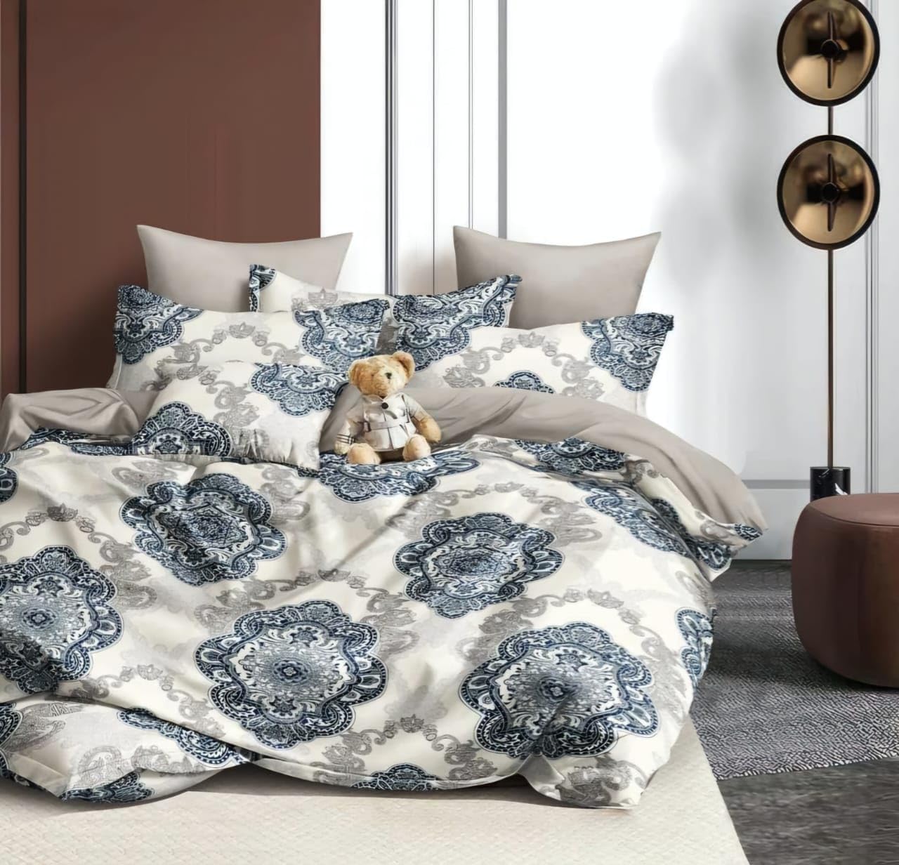 DECOMIZER AquaDamasFlower Bed Sheet Set - Soft Cotton -7 DECOMIZER AquaDamasFlower Bed Sheet Set - Soft Cotton -7