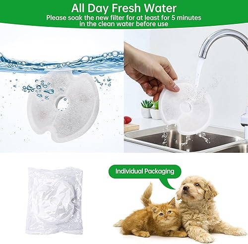 Miniatura 5 de Paquete de 8 filtros de fuente de agua para gatos para fuente ultra silenciosa para gatos de 67 oz2 L con luz nocturna LED, filtro de carbón